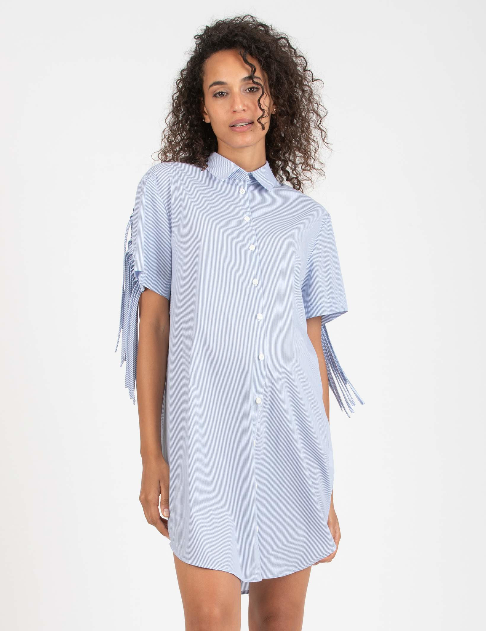 FRANCESCA - Maternity & Nursing Dress with Fringes (Blue, XS)