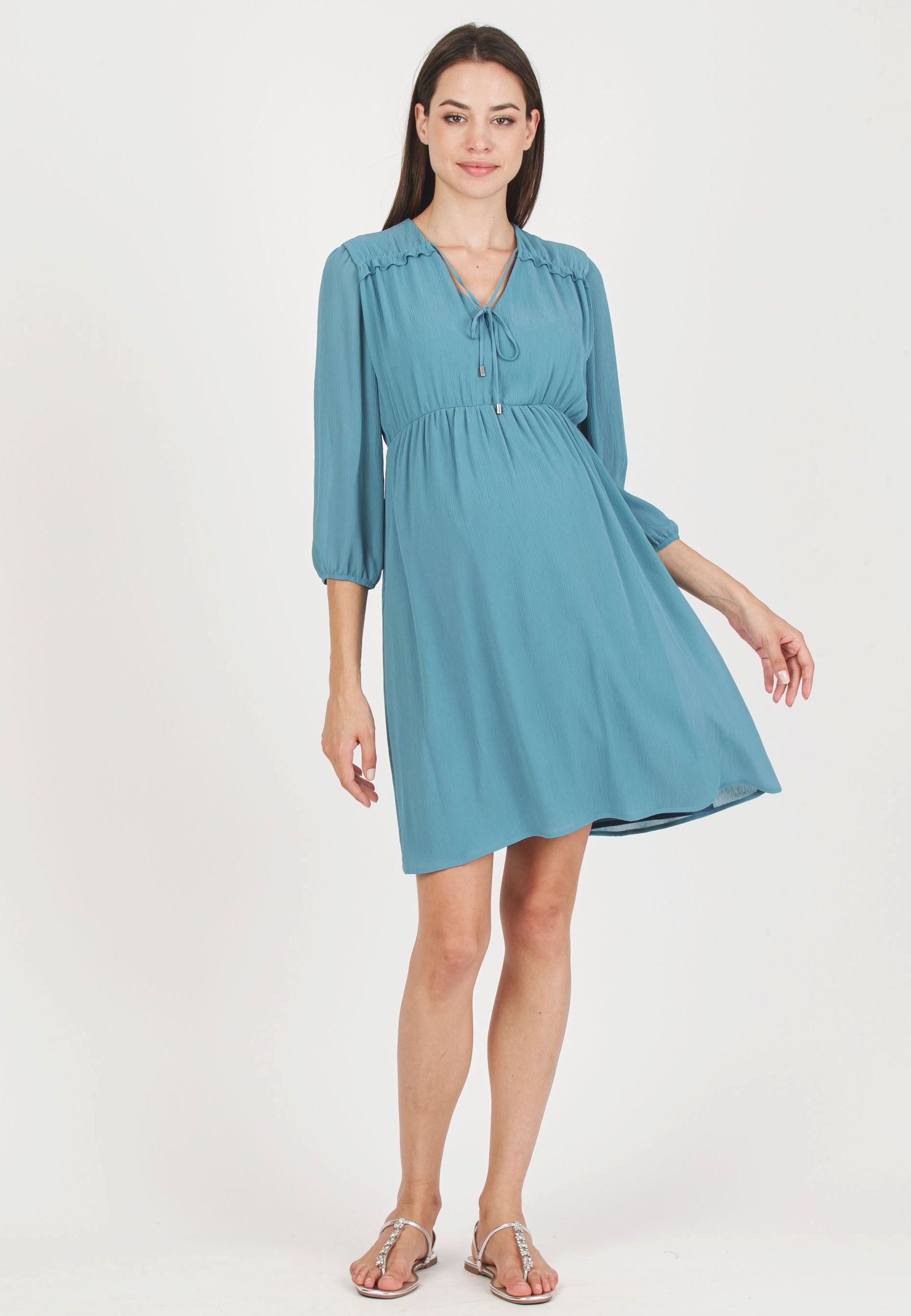 CHRISSY - Abito Premaman & Allattamento in Creponne con Laccio sullo Scollo (Avio, XS)