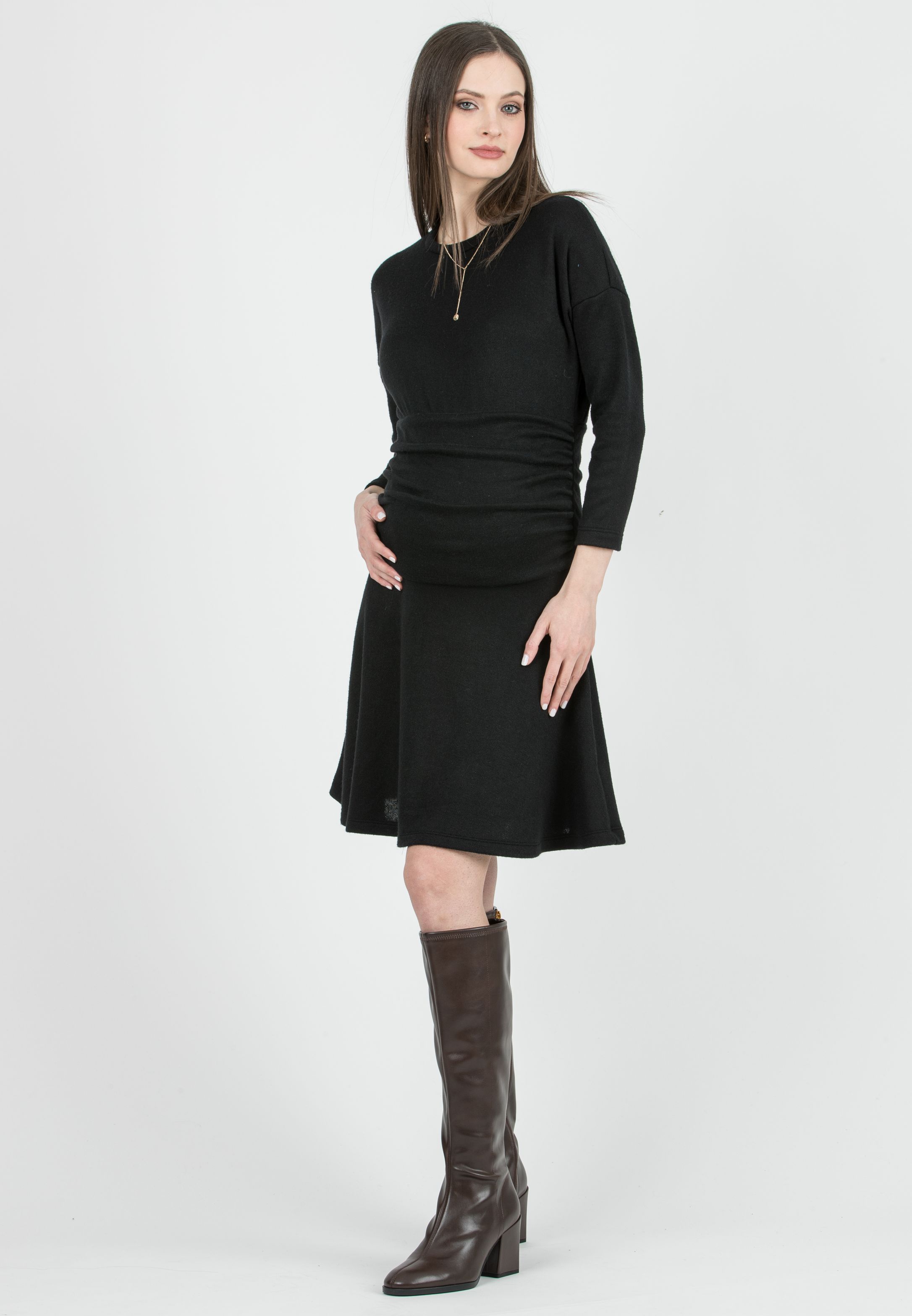 GEMMA - Maternity Dress with Belly Band (Nero)