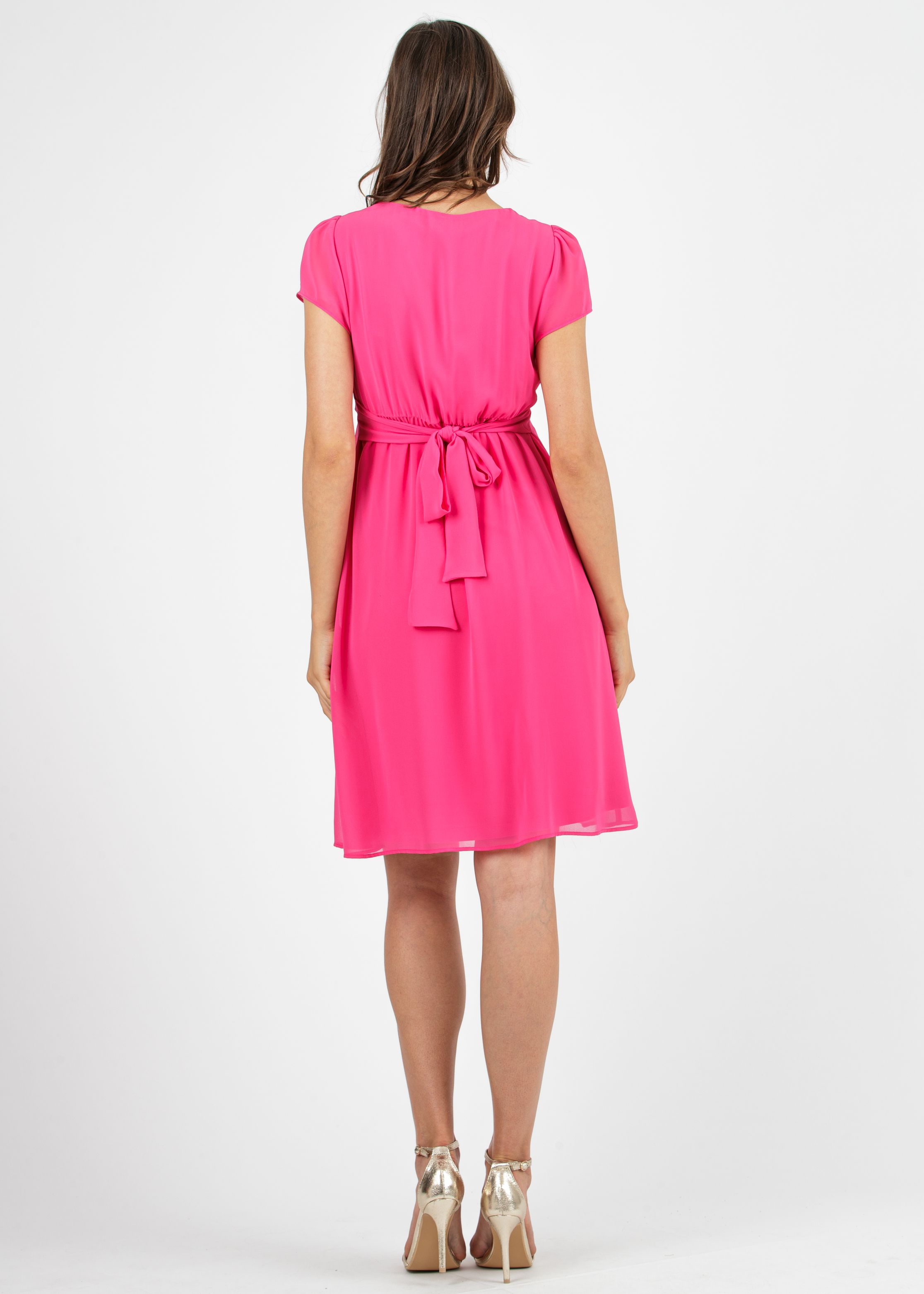 Abito Premaman & Allattamento in Georgette con Scollo Incrociato (Fuxia, XS)