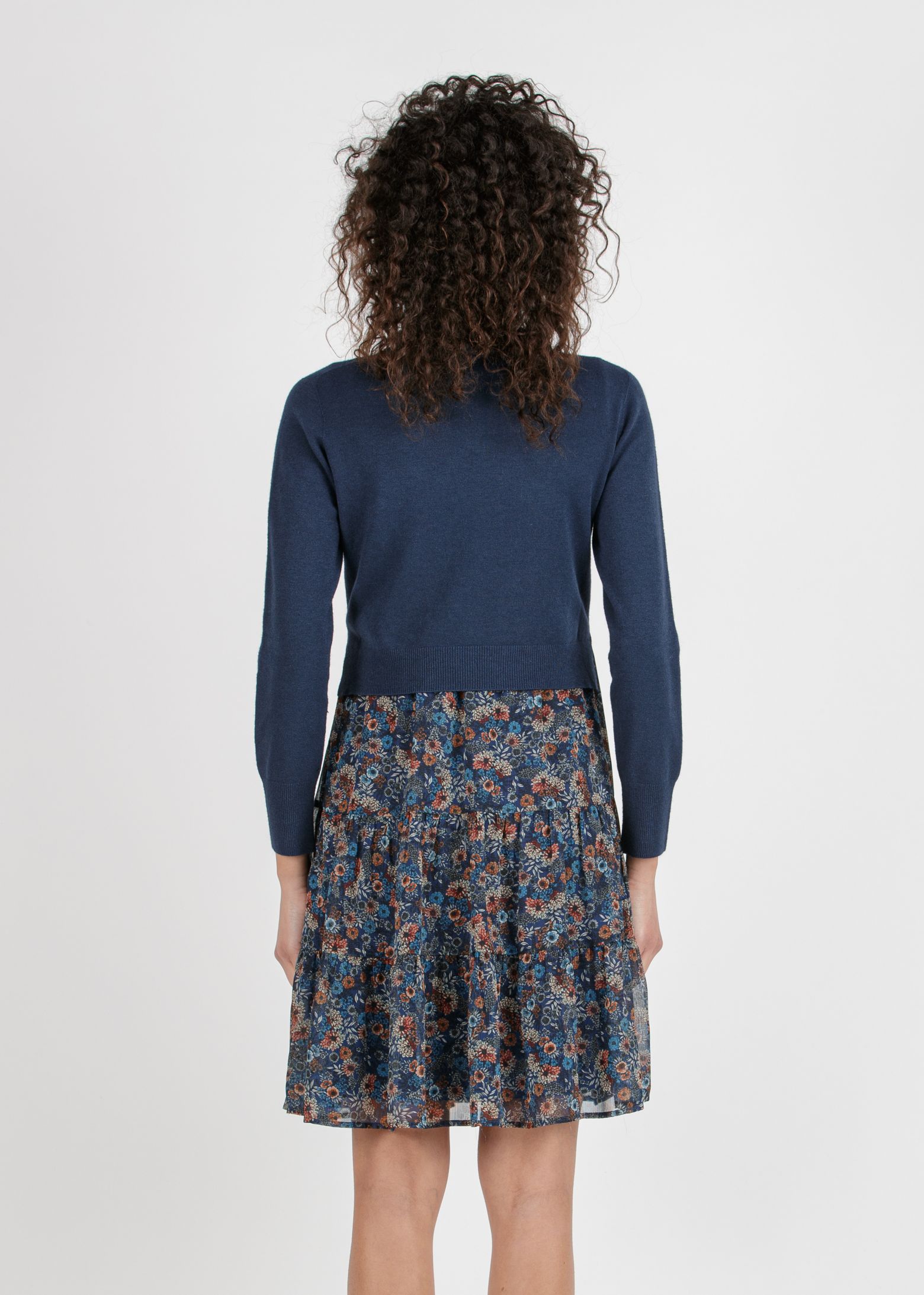 KELLY B - Floral Printed Maternity & Nursing Dress with Coordinated Boat Neck Sweater (Blu)