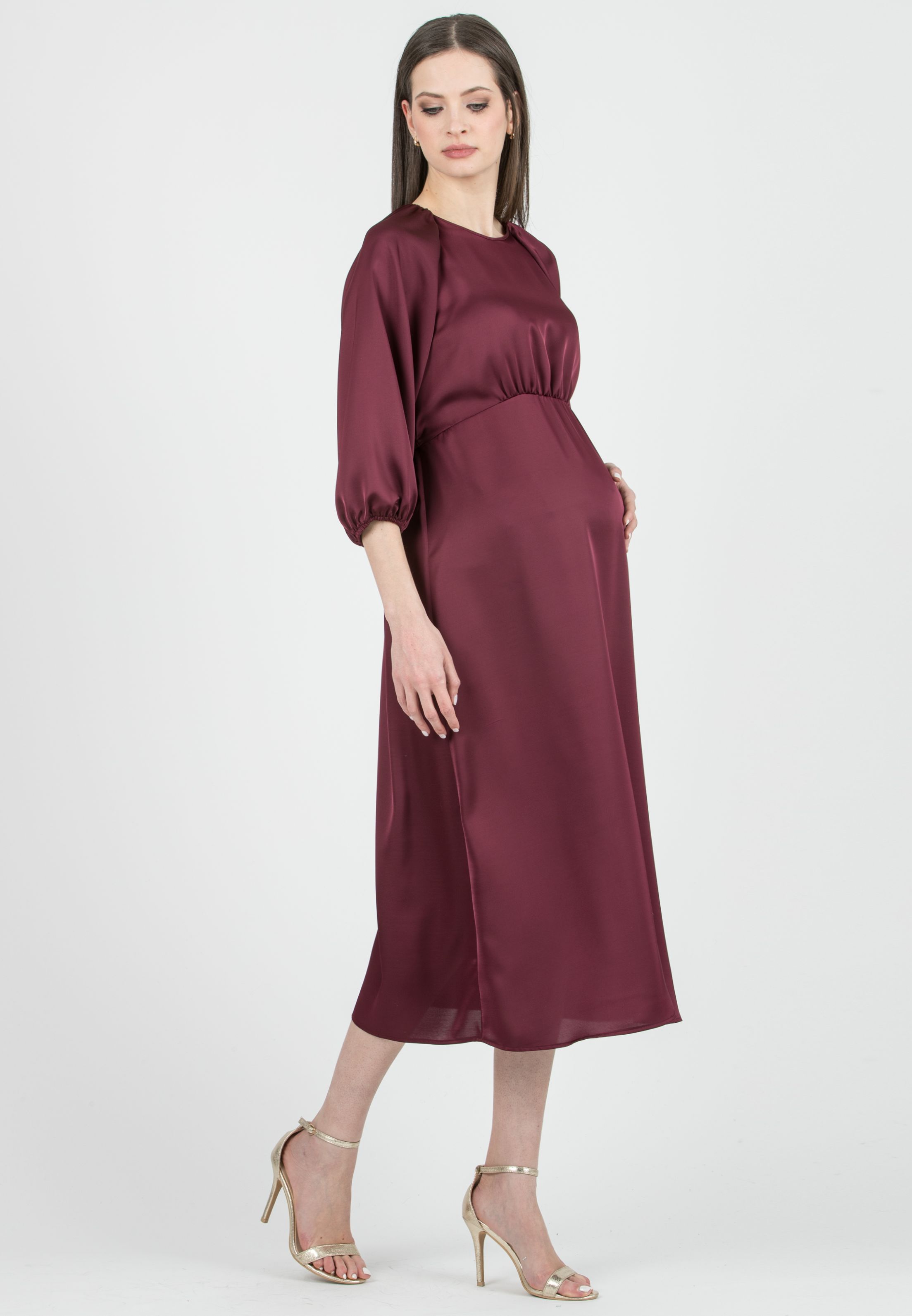 LESLIE - Abito Premaman Midi con Maniche Raglan (Bordeaux)