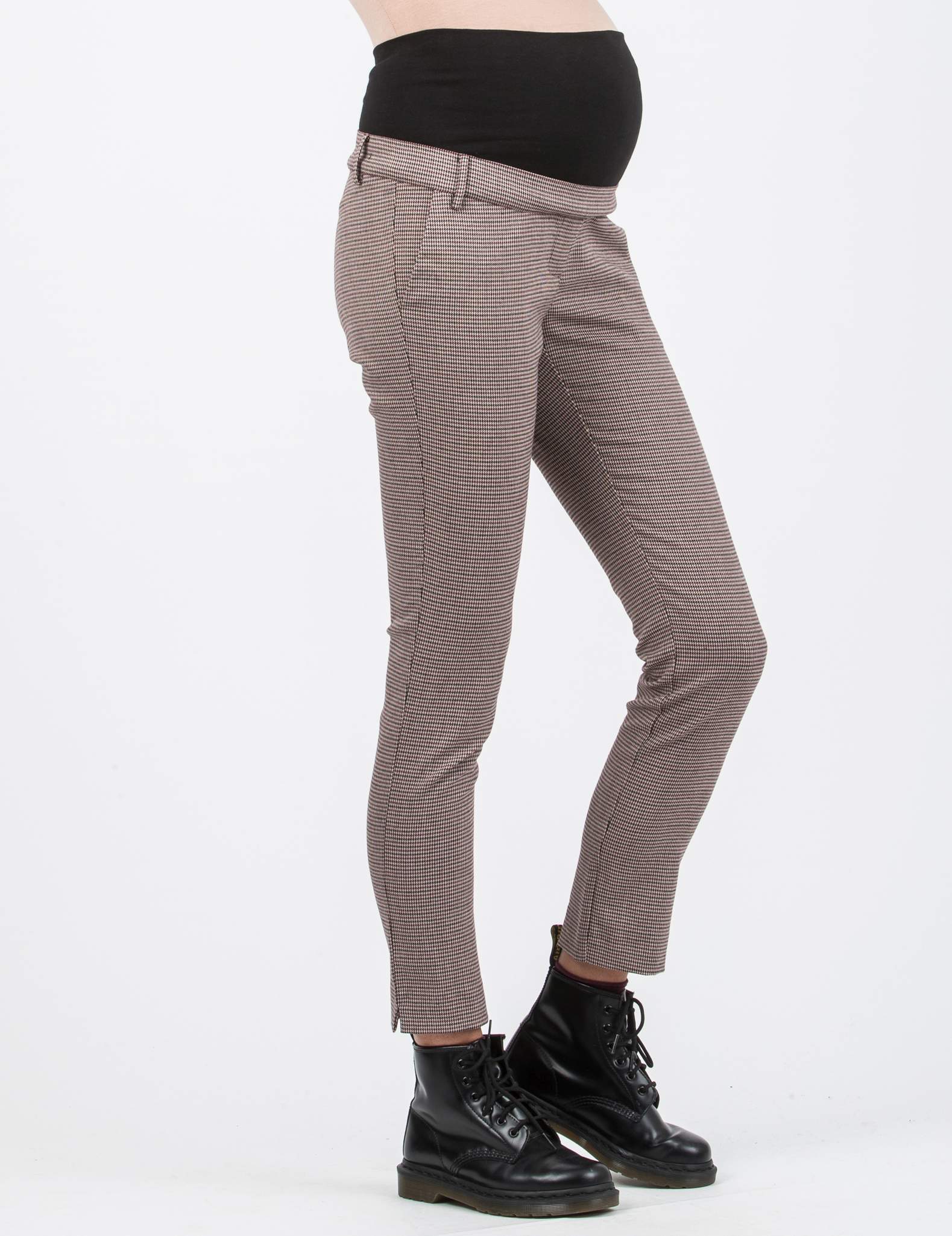 Pantalone Premaman Slim in Jacquard a Quadri con Stampa Pied de Poule (Bordeaux, XS)