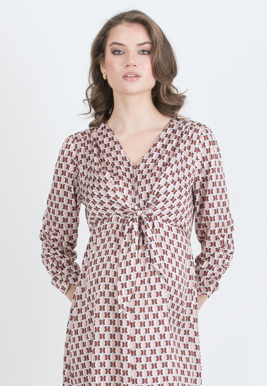 BELEN M/L - Maternity & Nursing Dress with Knotted Bodice and 3/4 Sleeves (Rosa)