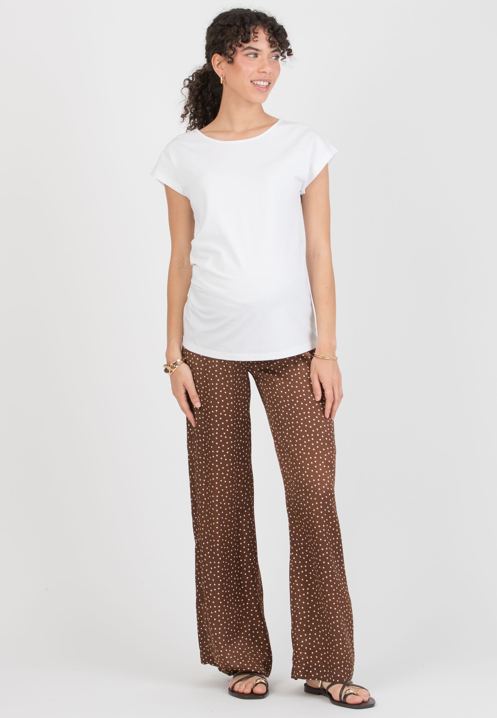 GUENDALINA LG - Maternity Palazzo Trousers in Printed Viscose Satin (Marrone)