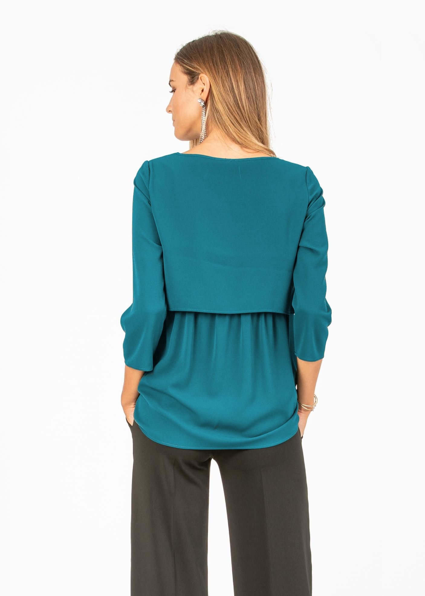 CATERINA - Maternity & Nursing Blouse in Crepe (Teal, XS)