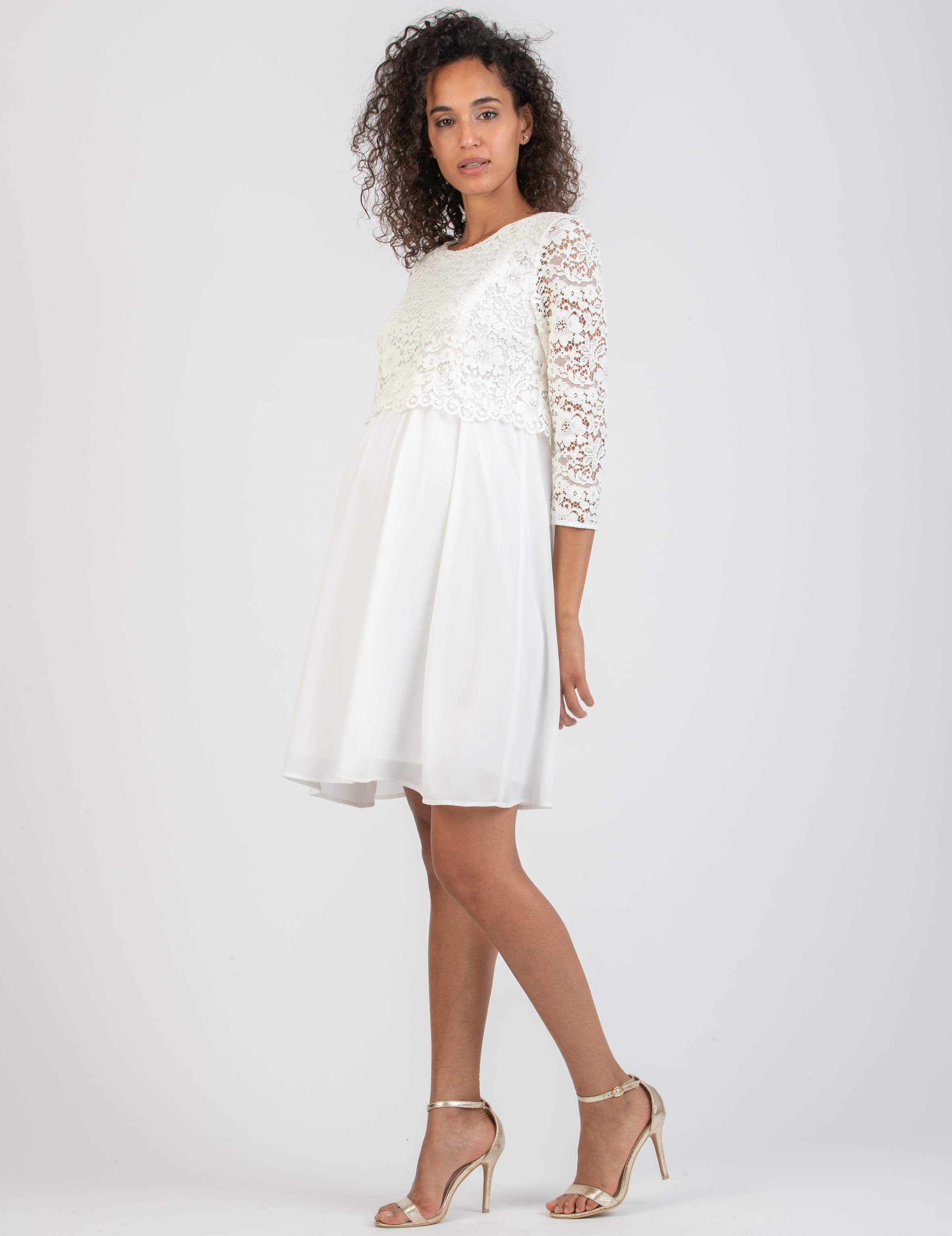 ELEONORA - Lace and Chiffon Maternity & Nursing Dress (Avorio)