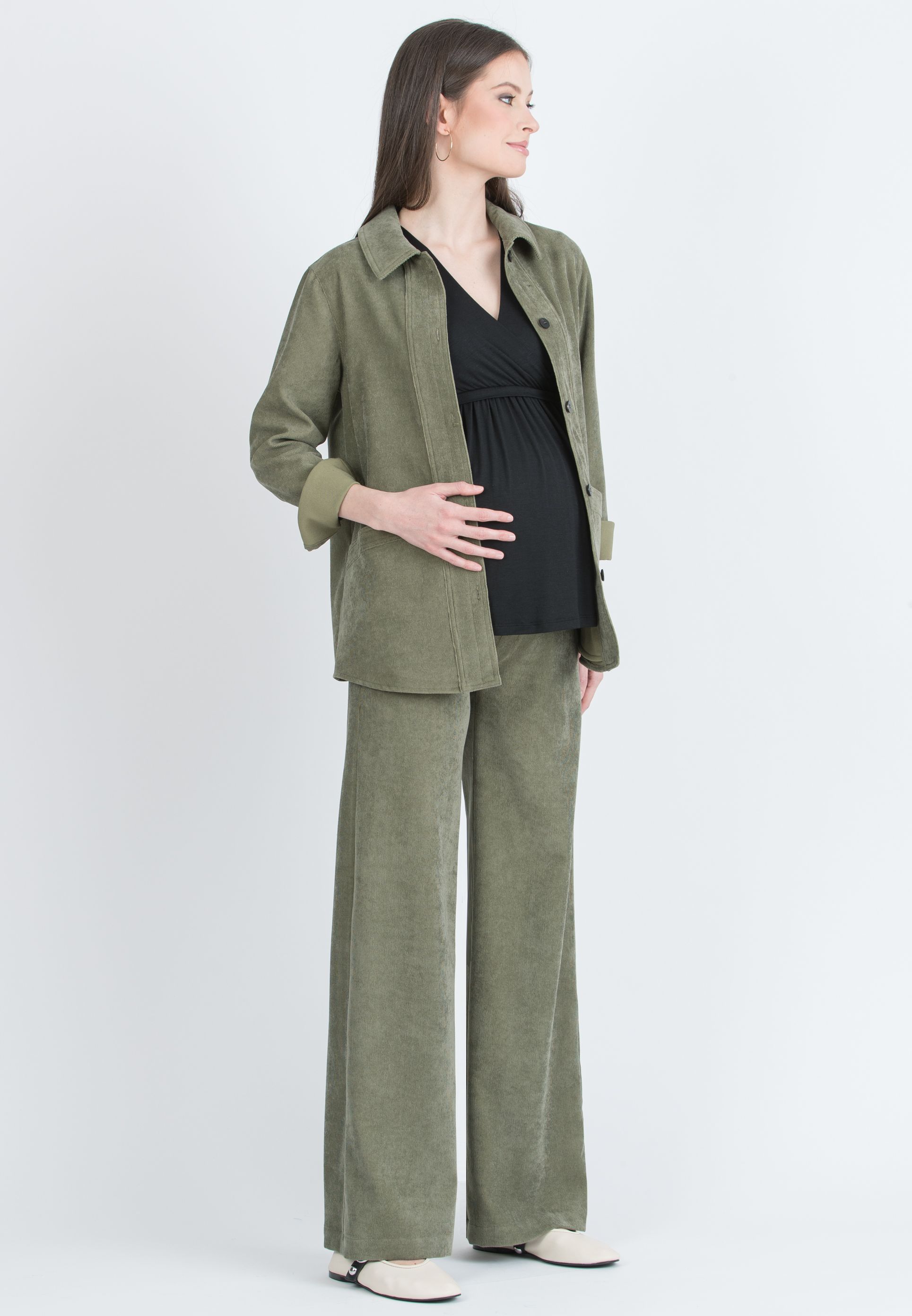 ELETTRA – Maternity Jacket in Velvet (Verde Militare)