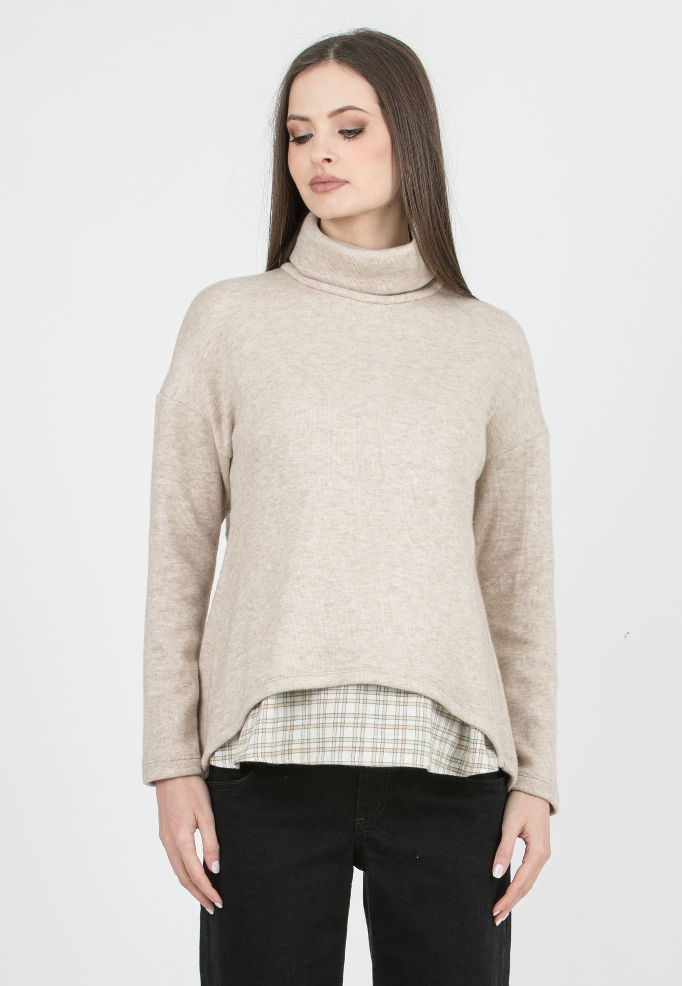 ASTRID - Maternity & Nursing Turtleneck Sweater with Shirt Insert (Ecru')