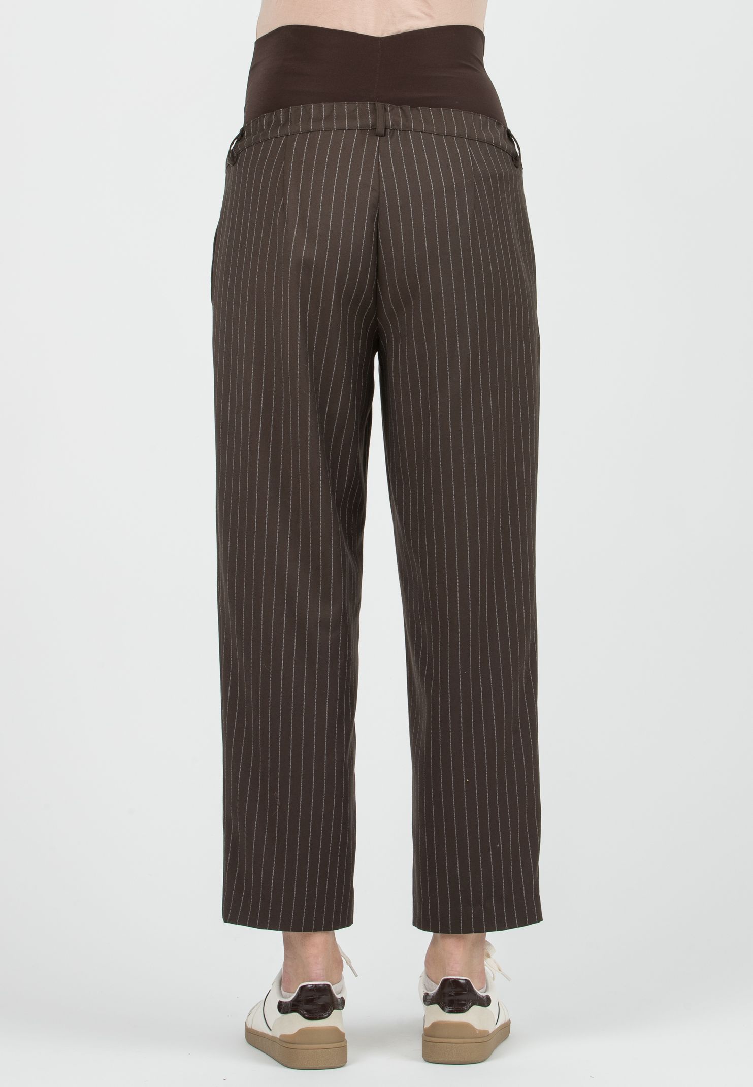 MAX - Pantalone Premaman Gessato con Pences (Marrone)