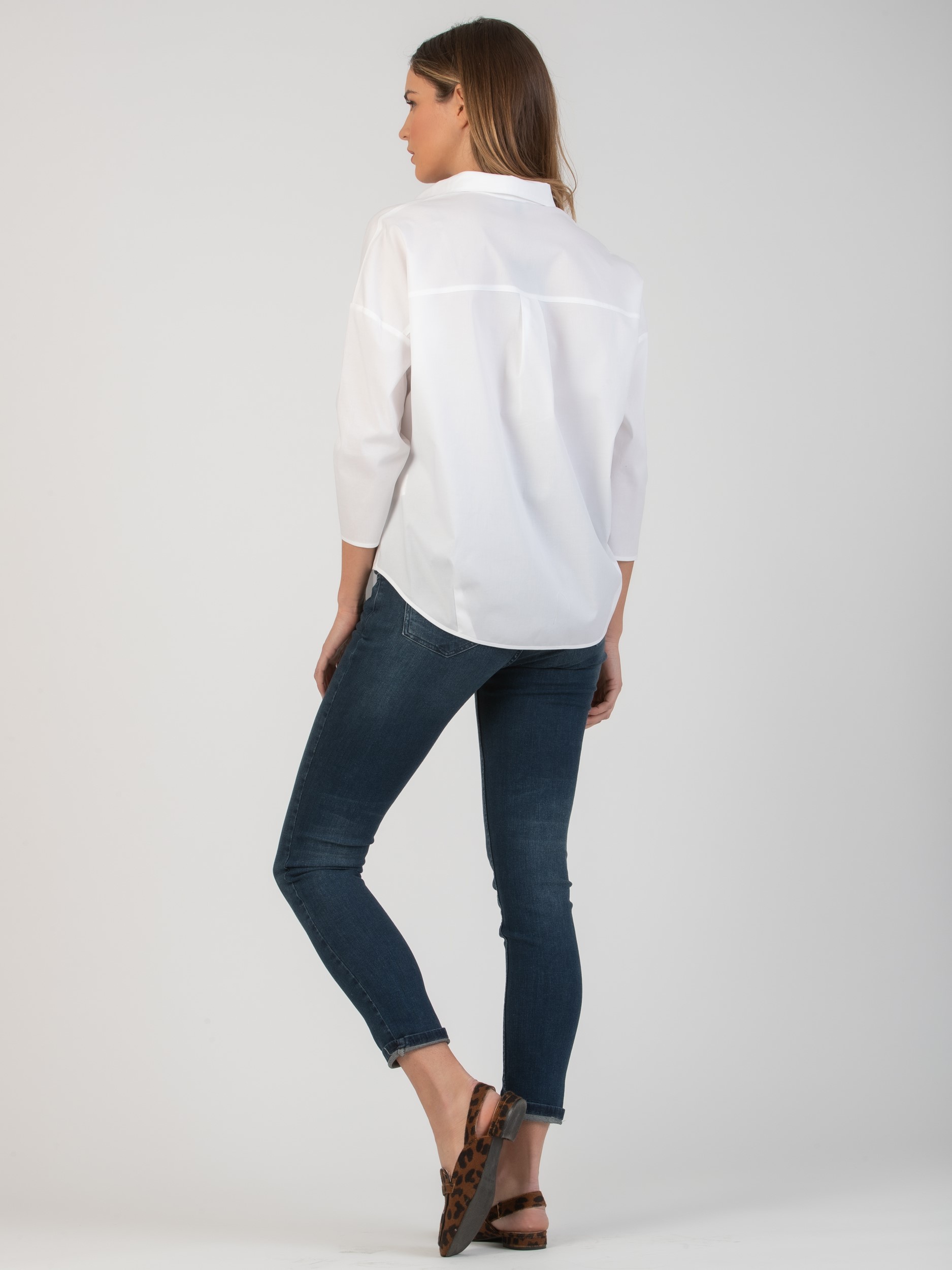 OLIVIA - Camicia Over Premaman in Popeline di Cotone Elasticizzato (Avorio, XS)