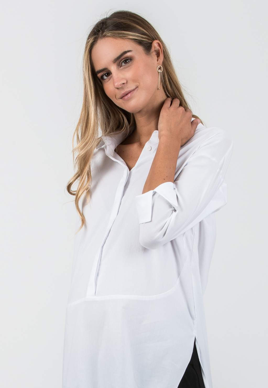 BEATRICE - Camicia Premaman & Allattamento con Orli Tondeggianti (Bianco, XS)