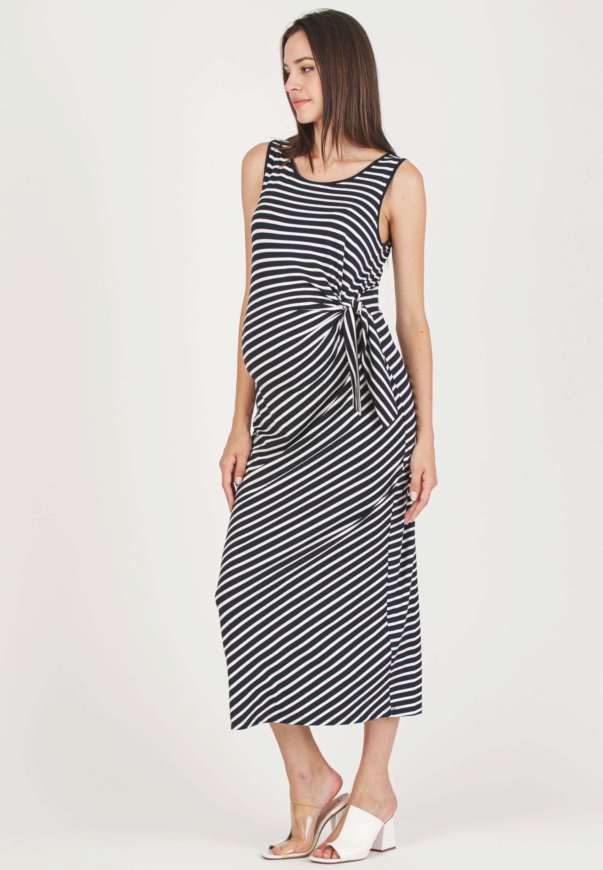 KAREN R - Abito Premaman a Righe con Nodo Laterale (Blu Scuro, XS)