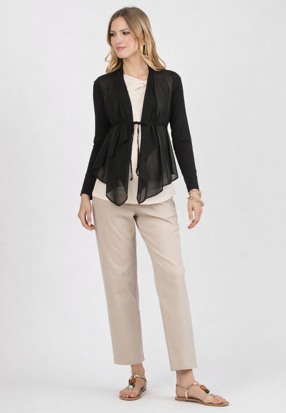 Maternity Cardigan with Front Side in Chiffon (Black, XS)