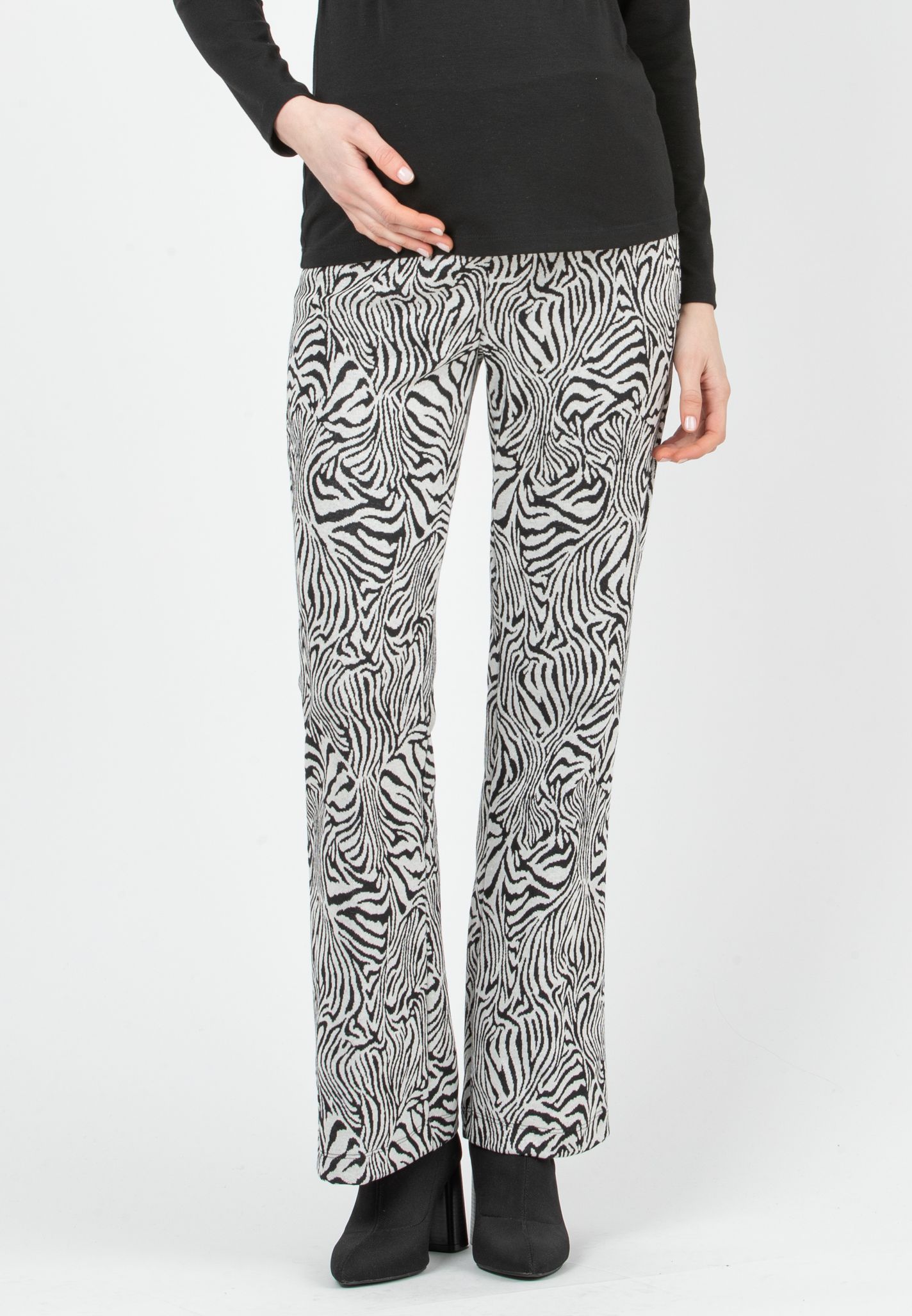 RAMONA J - Maternity Flared Trousers in Jacquard Fabric (Black, XS)