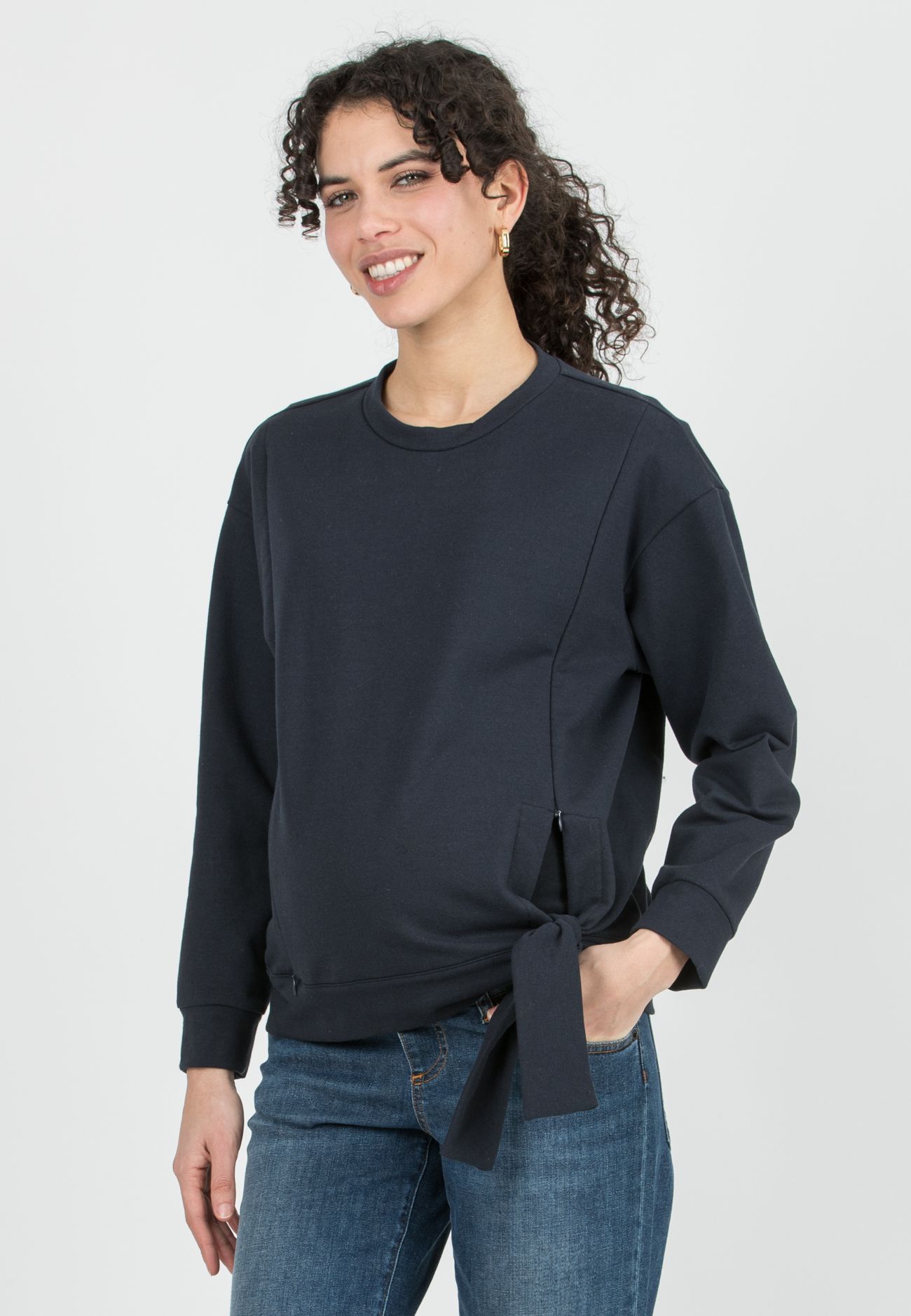 SUSI - Felpa Premaman & Allattamento con Zip Invisibili (Blu Scuro, XS)