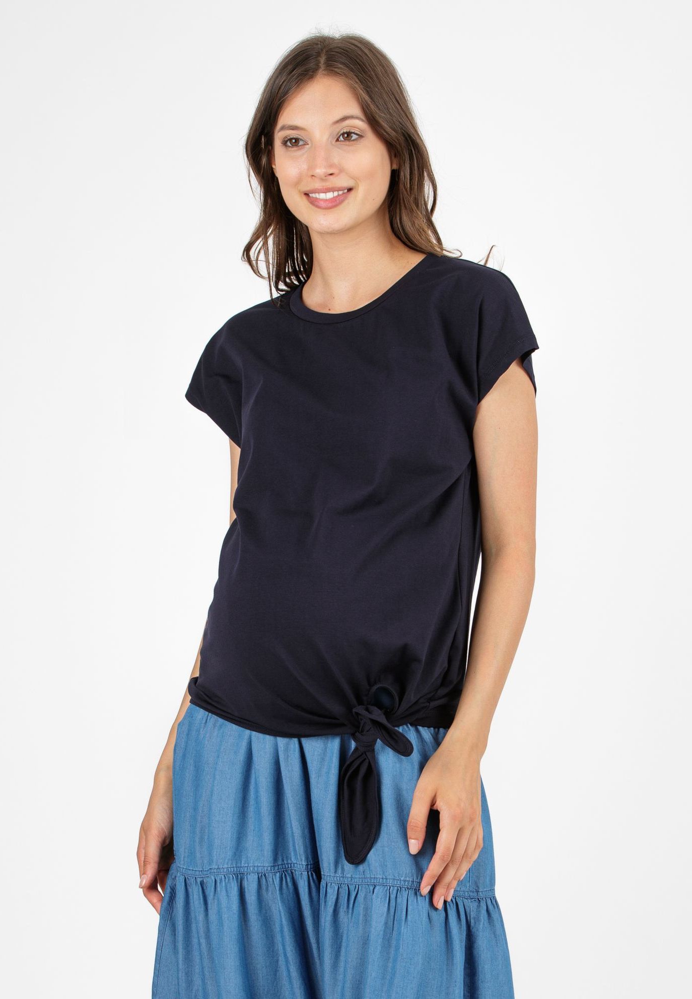 URSULA - Maternity T-shirt with Knot on Side (Blu)