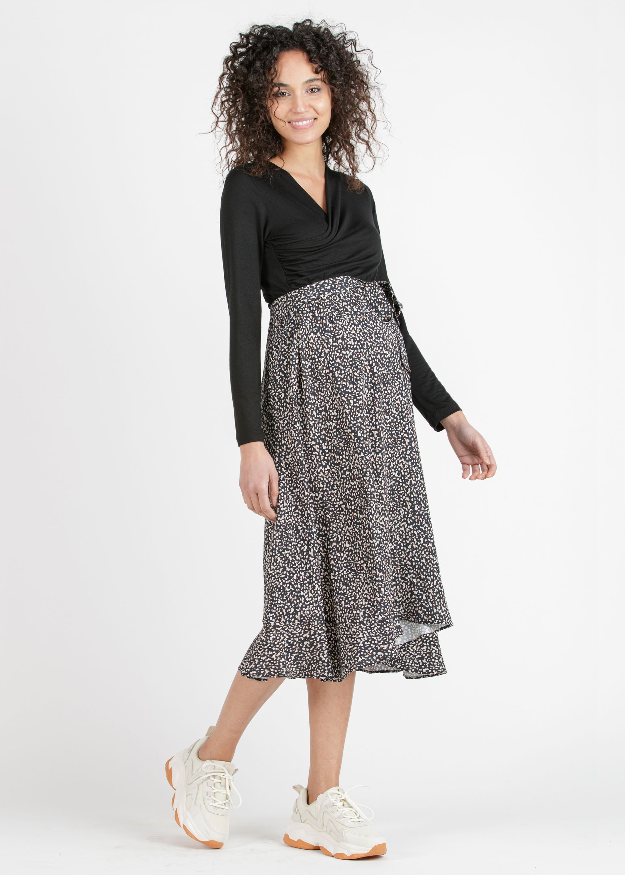 MARTA M/L - Abito Midi Premaman & Allattamento con Gonna Stampata (Naturale, XS)