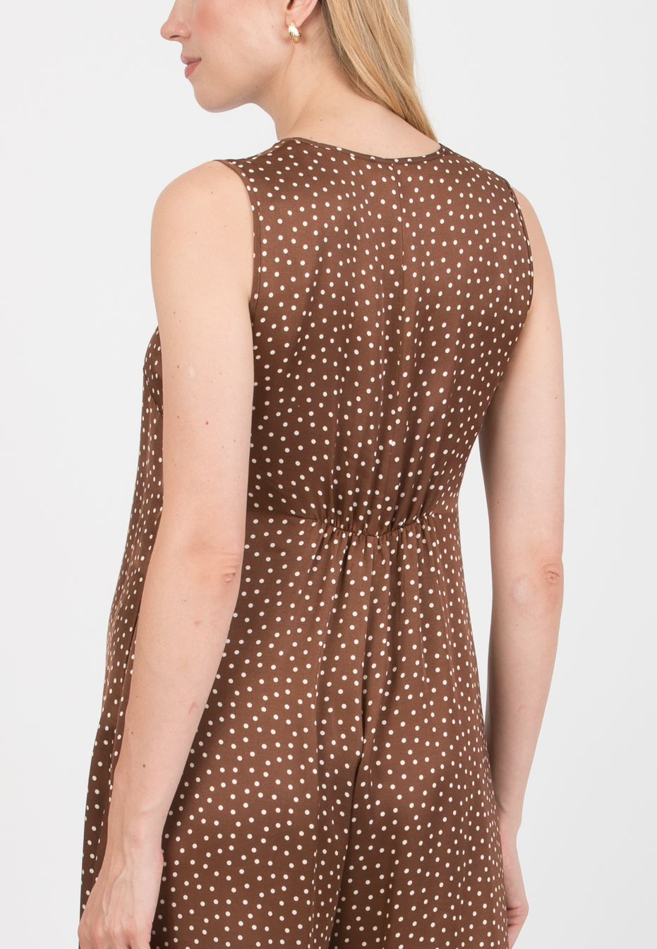 MIRANDA P - Maternity Polka-Dot Viscose Jumpsuit with V-Neck and Front Zip (Marrone)