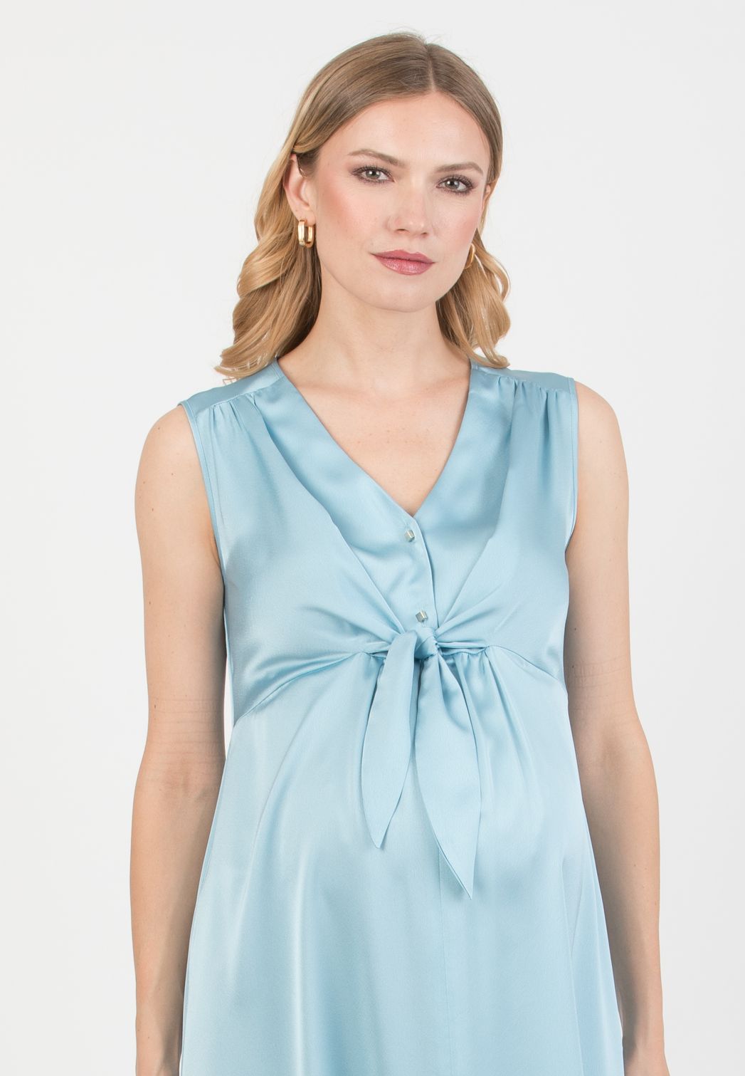 BELEN MAXI - Maxi Abito Premaman & Allattamento in Raso (Azzurro)