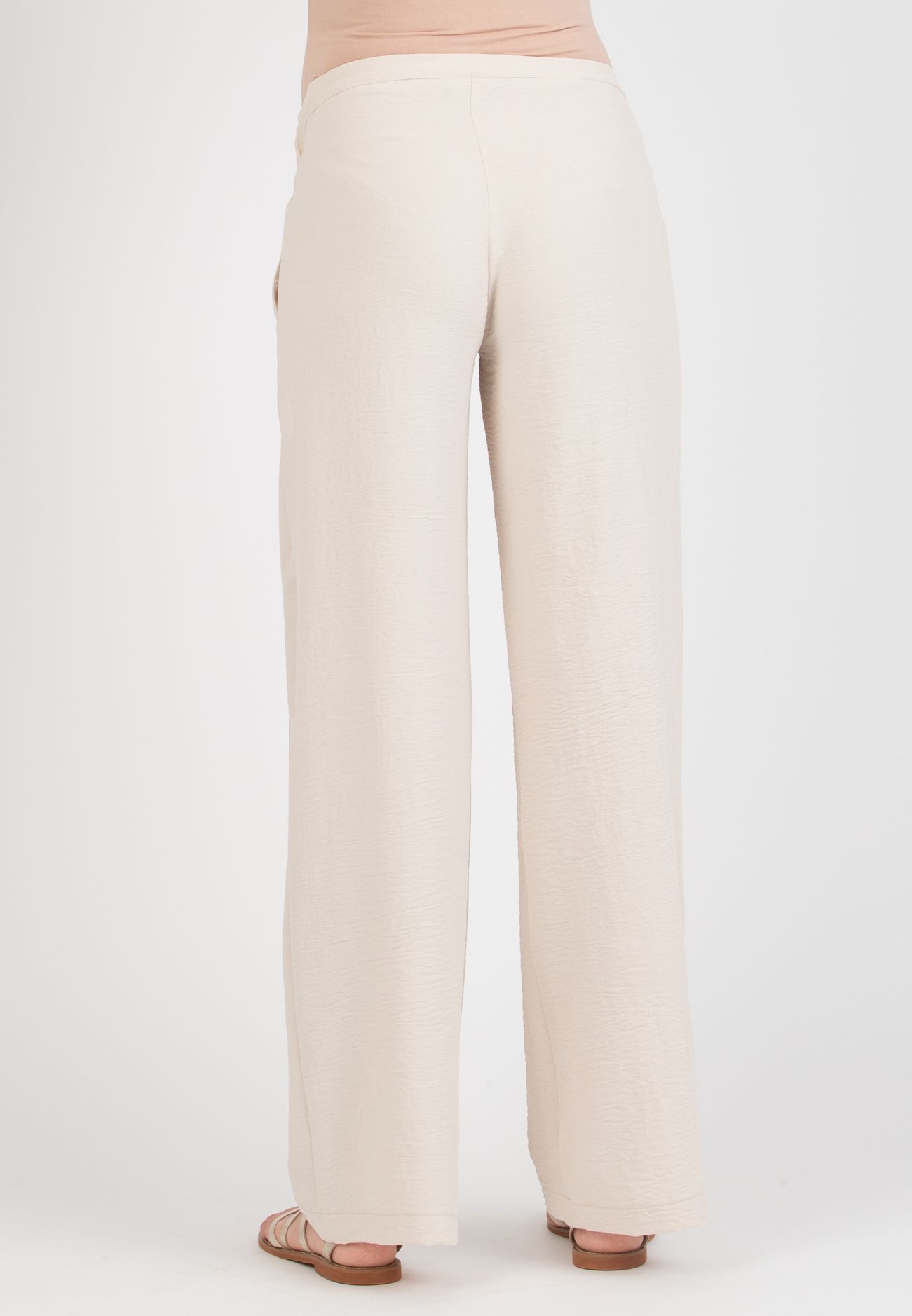 INES - Pantalone Premaman Fluido con Vita Bassa (Sabbia, XS)