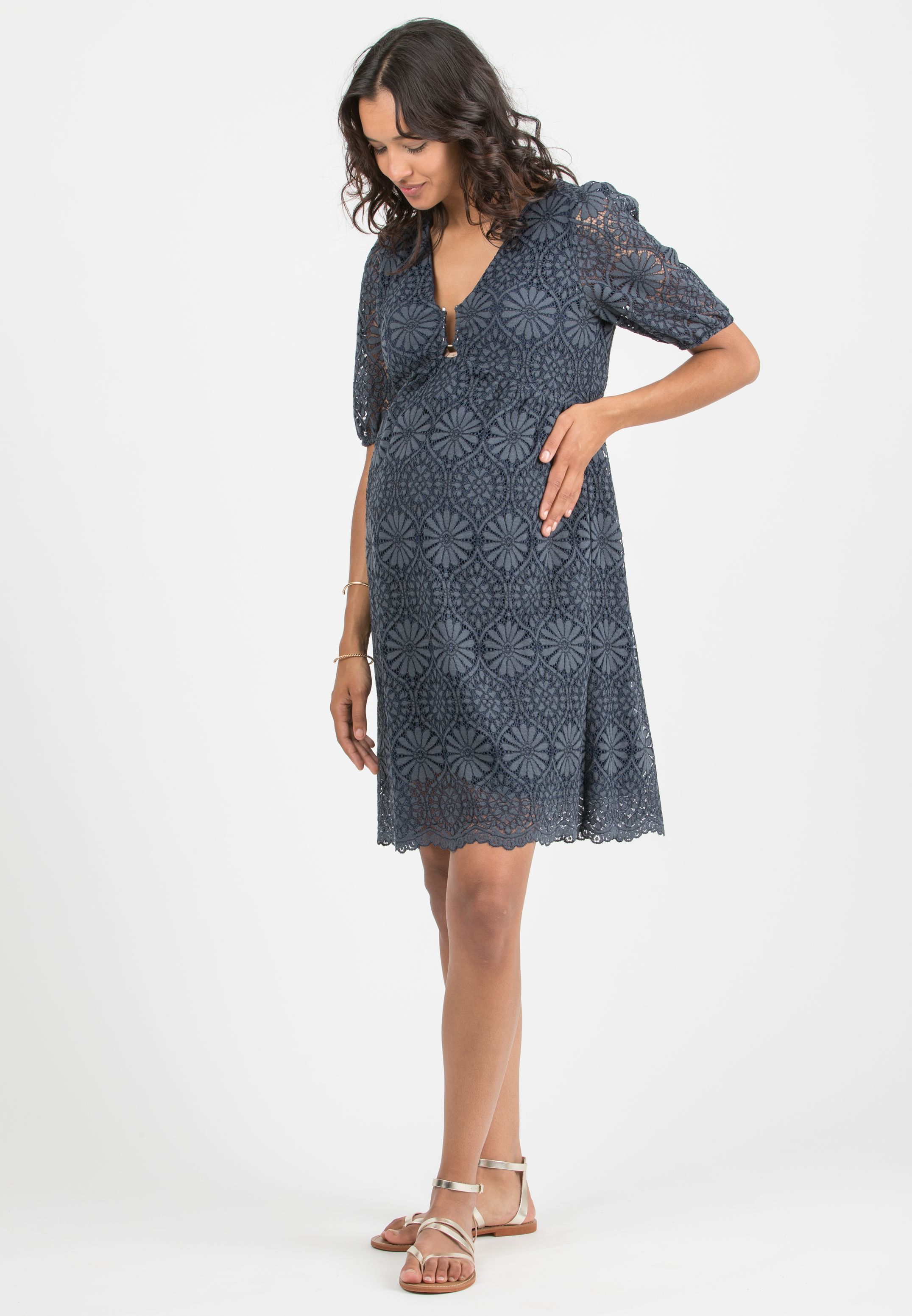 ELISABETTA – Abito Premaman e Allattamento in Pizzo (Blu, XS)