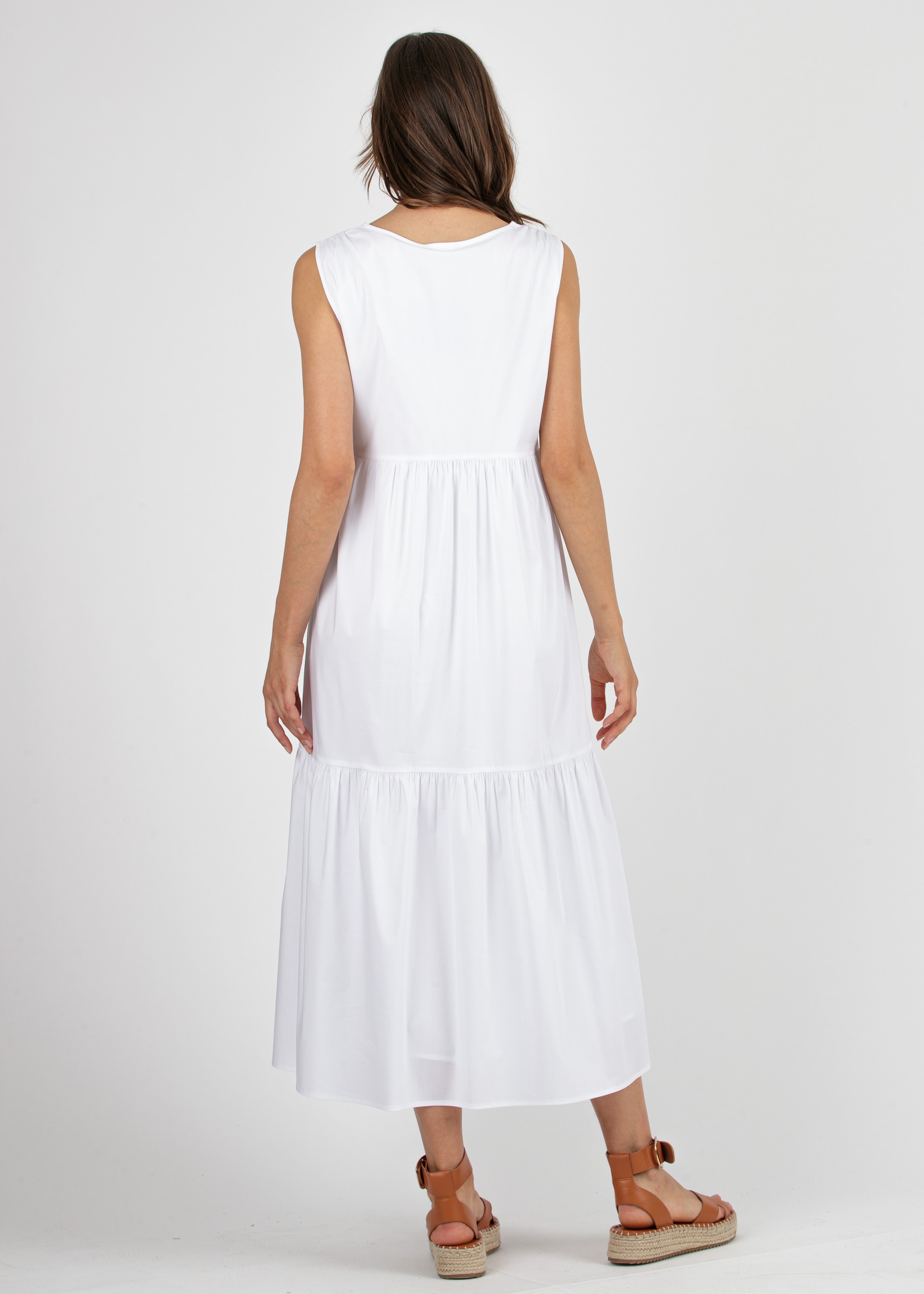 Midi Maternity Dress with Flounces and Front Drawstring (Ivory, XS)