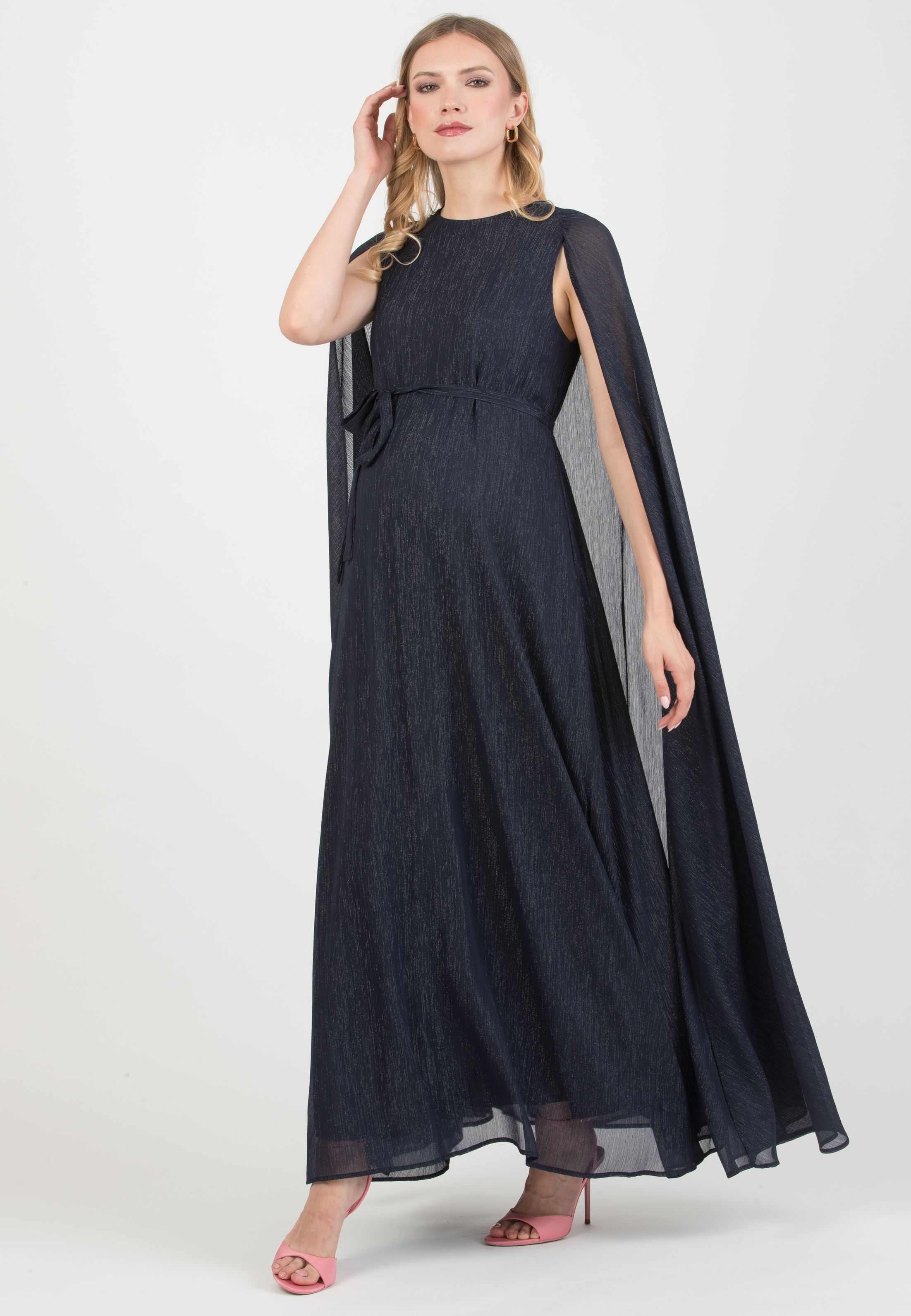 PHOEBE - Abito Premaman Lungo con Mantello (Blu)