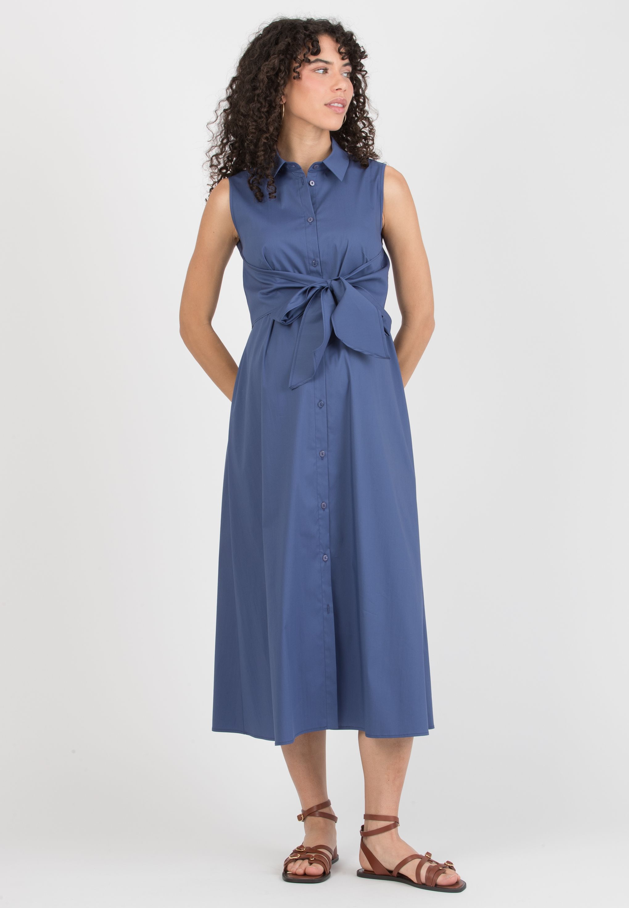 MICHELA – Maternity & Nursing Shirt-Style Dress (Denim, XXS)