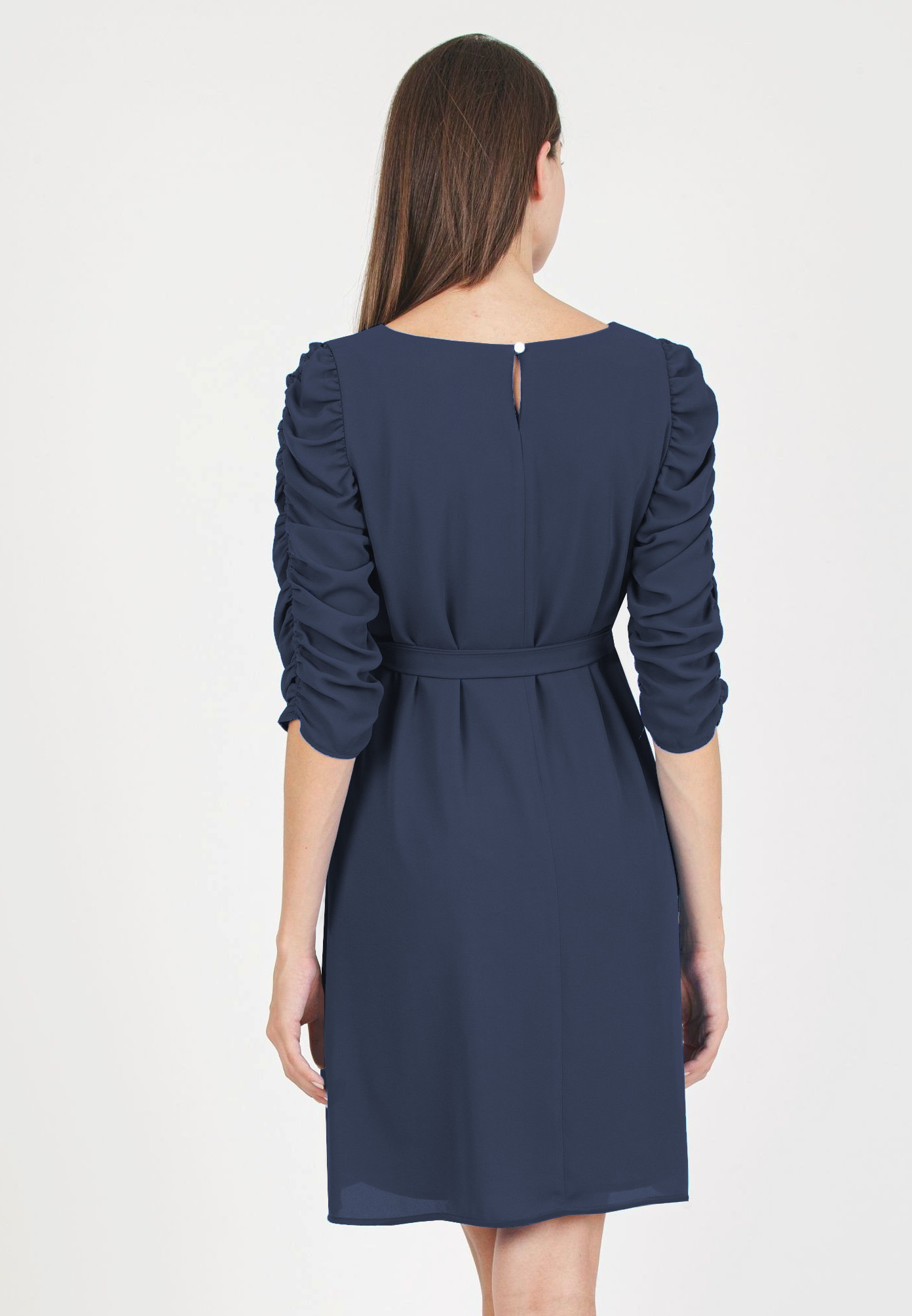 NANCY - Abito Premaman con Manica Arricciata (Blu, XS)
