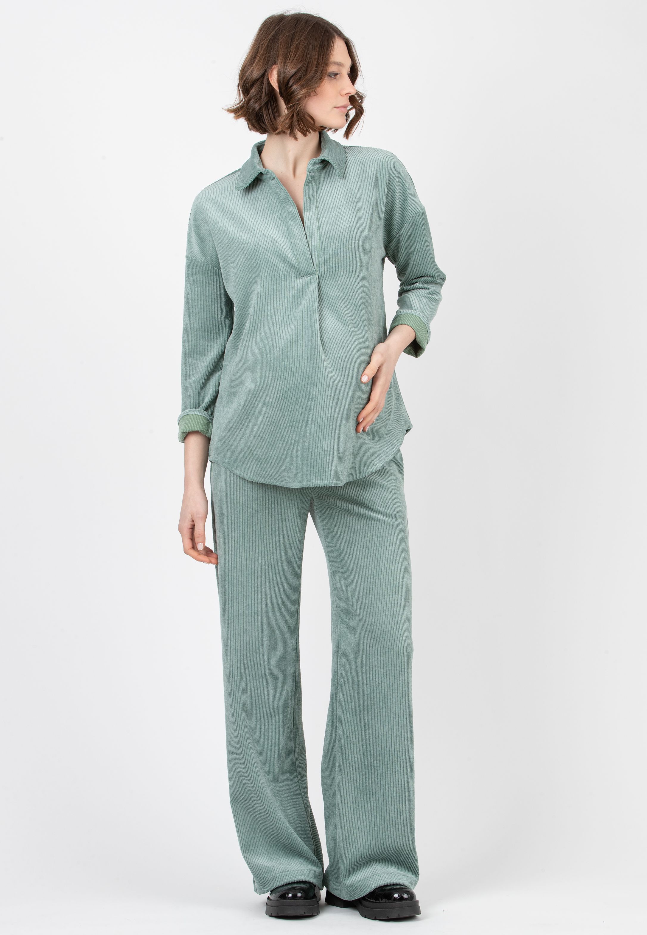 WINONA - Palazzo Maternity Trousers in Soft Corduroy (Acqua)