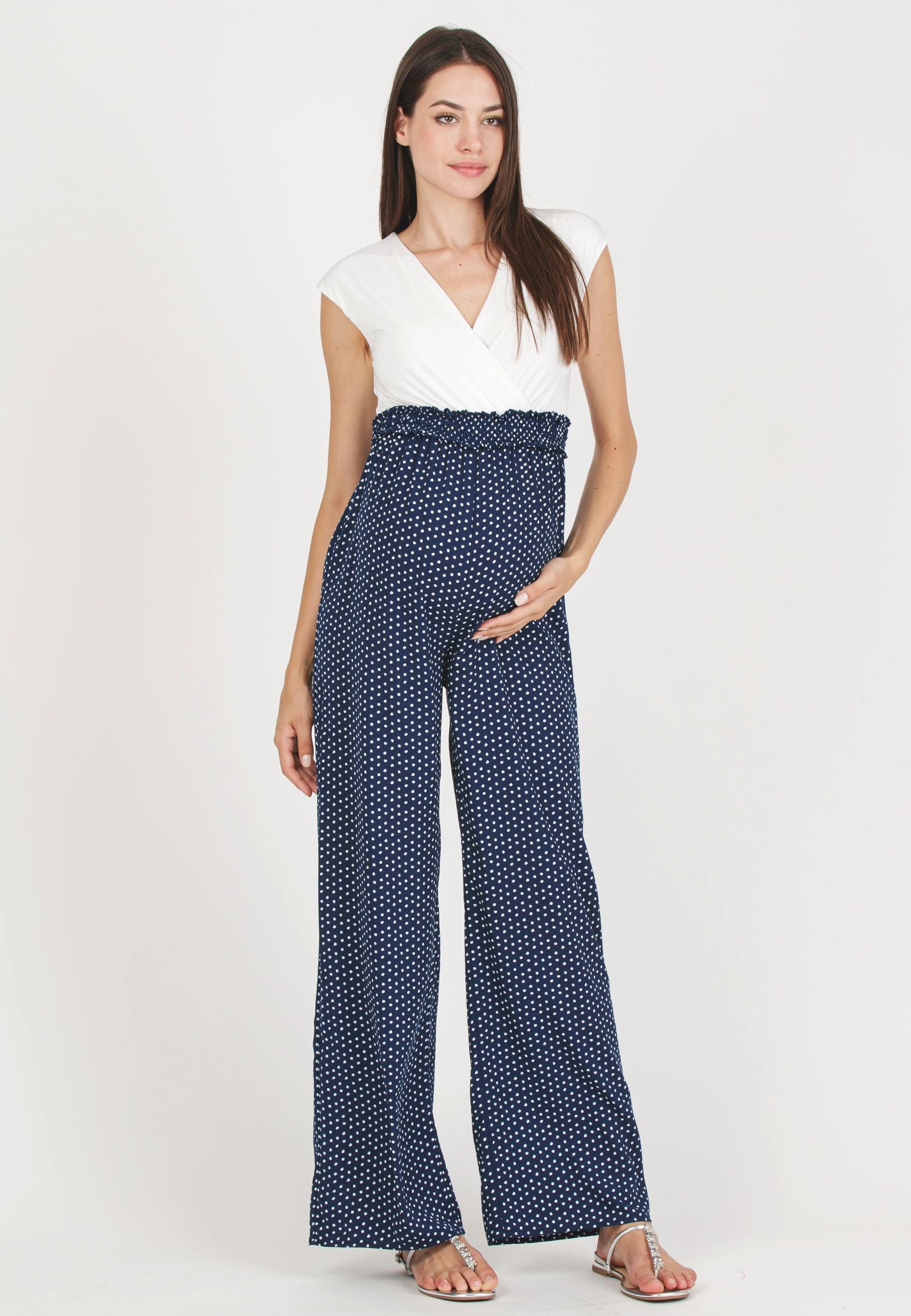 VITTORIA - Tuta Premaman & Allattamento con Pantalone a Pois (Blu)