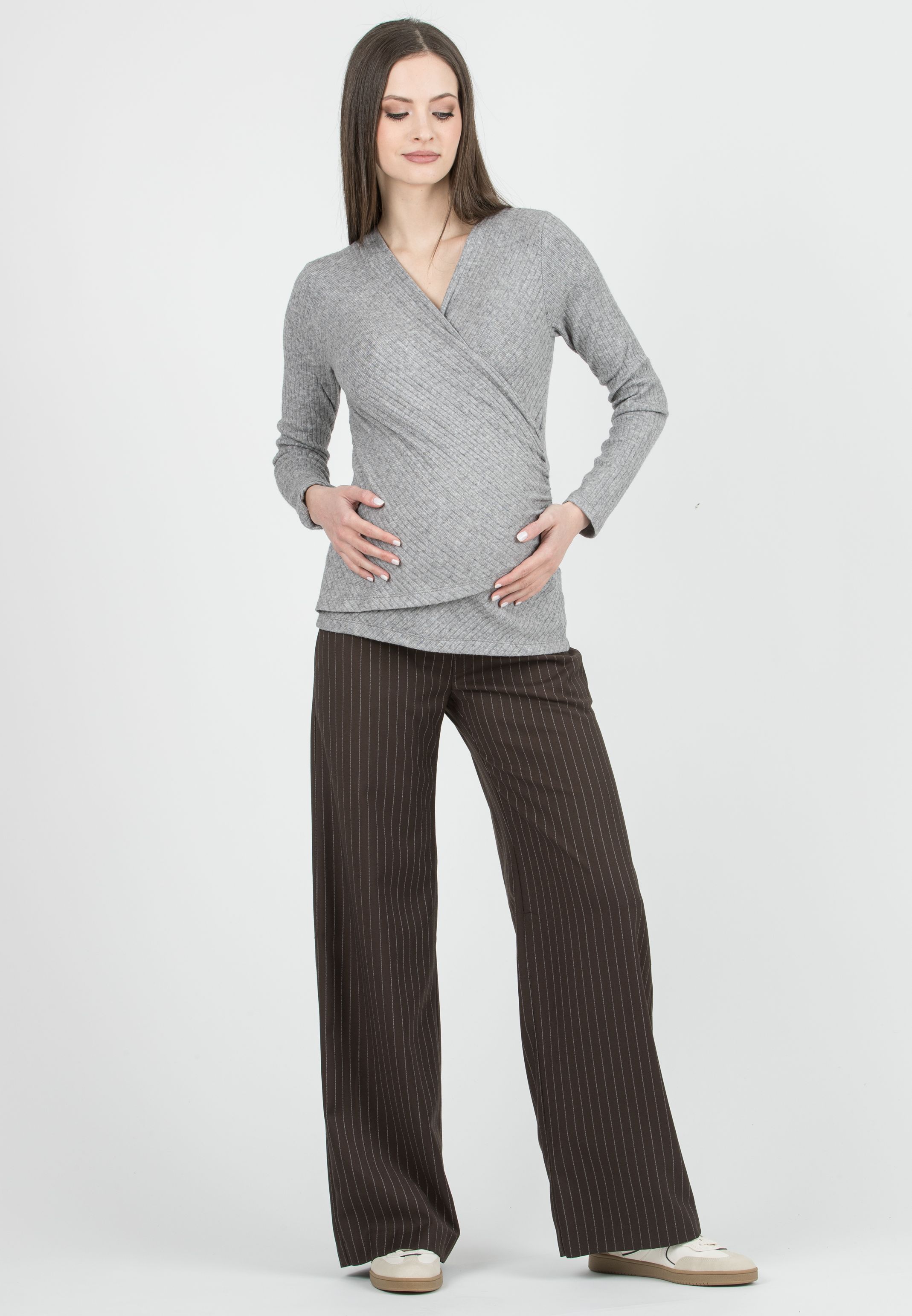 WINONA G - Pantalone Premaman Palazzo Gessato (Marrone, XS)