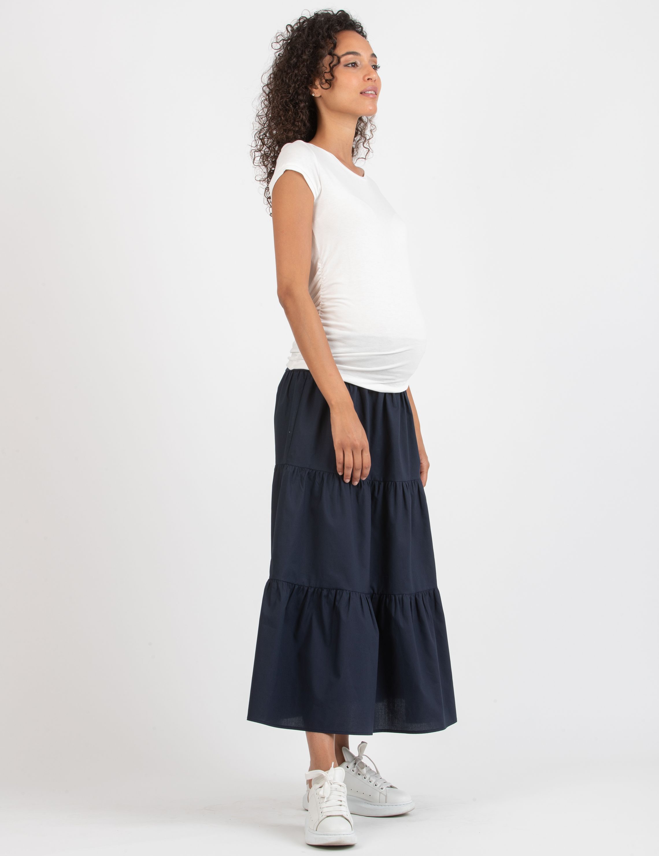 Maternity Skirt in Cotton Poplin with Wide Flounces (Blu)