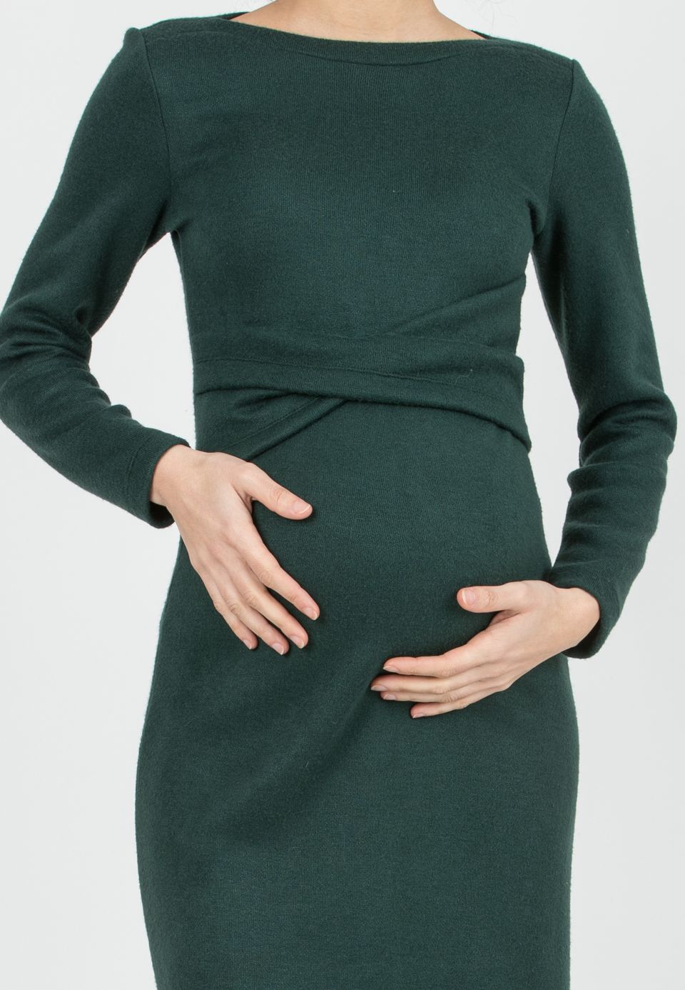 AMELIA - Abito Premaman Longuette in Maglia con Fascia in Vita (Smeraldo)