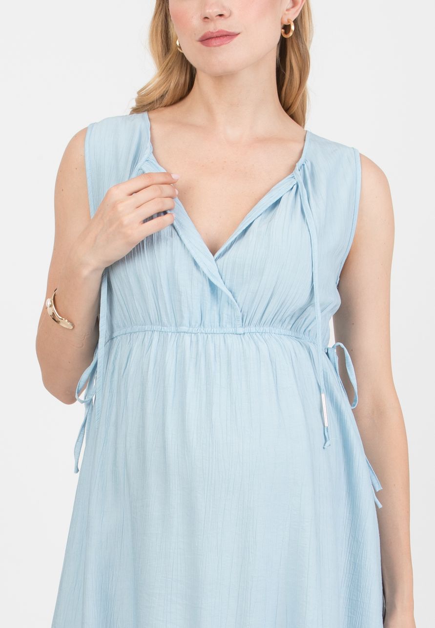 DEVA – Maternity & Nursing Dress in Viscose Crepe with Crossover Neckline (Azzurro)
