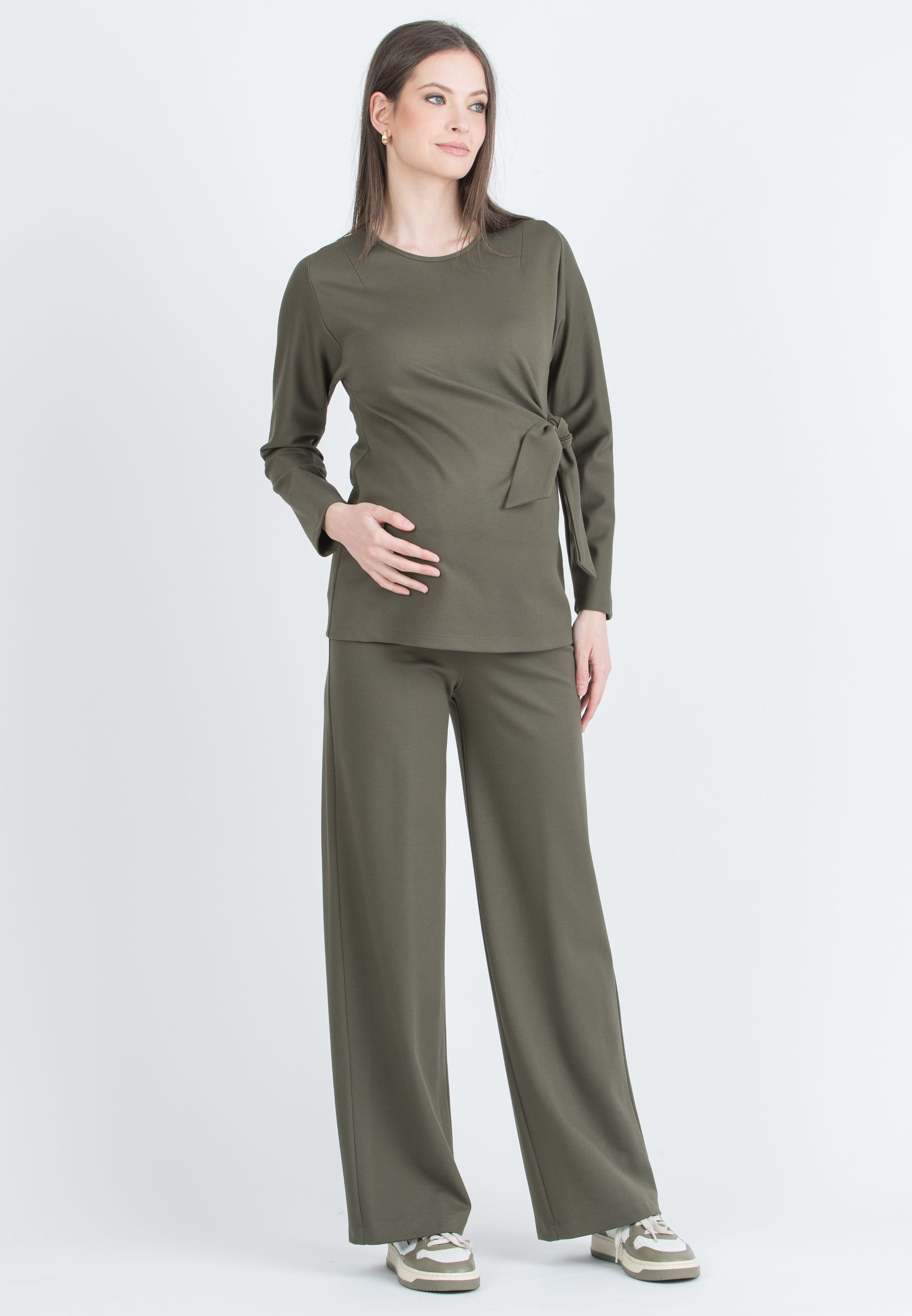 KIMBERLY - Pantalone Premaman in Punto Milano Diagonale (Verde Militare)