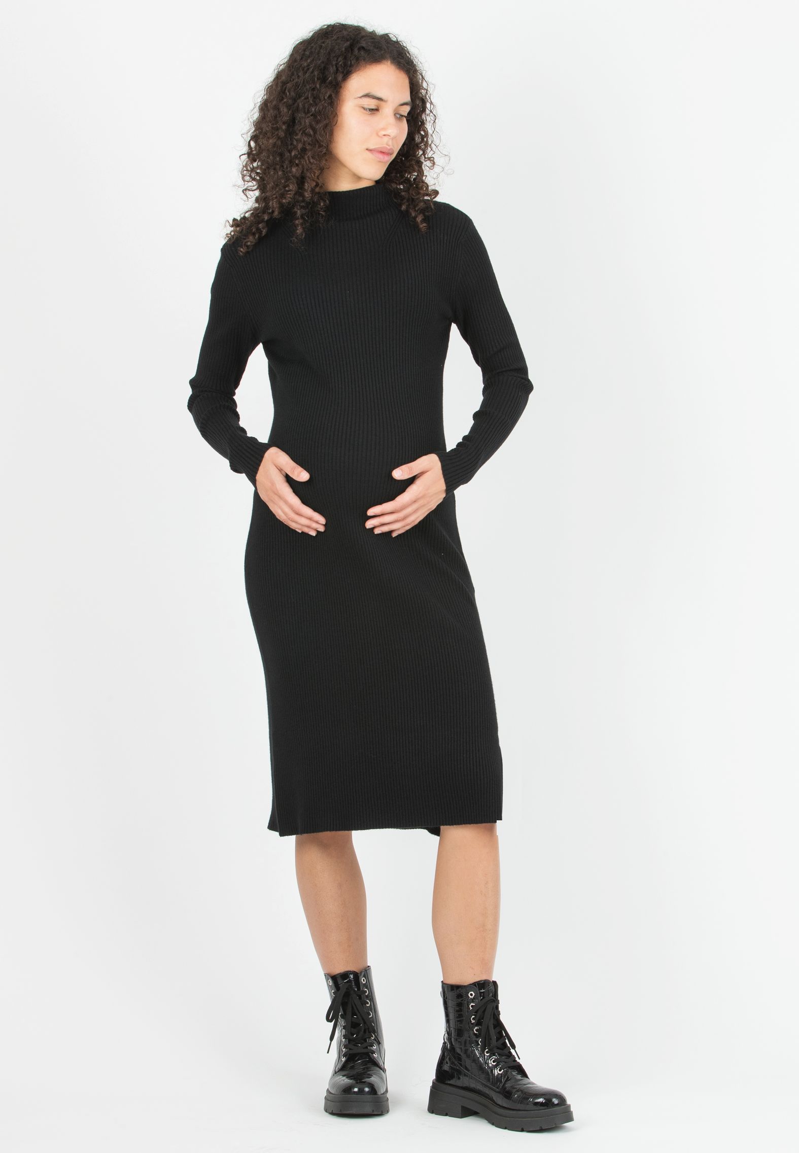 CELESTE - Tubino Premaman in Maglia a Costina (Nero)