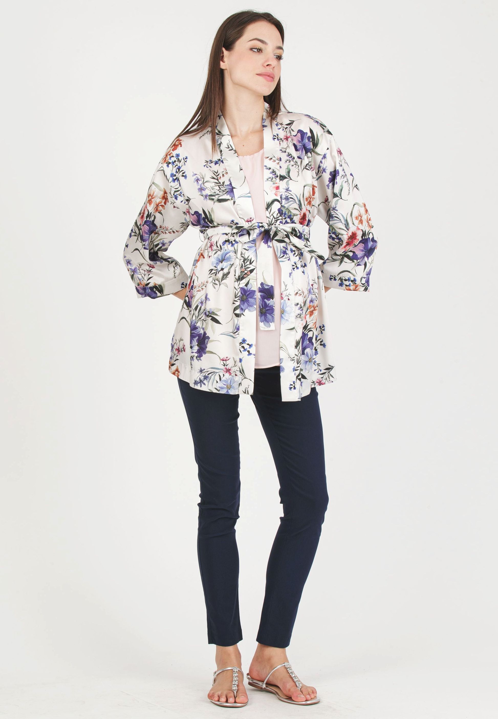 DALIA F - Maternity Kimono in Printed Satin (Avorio)