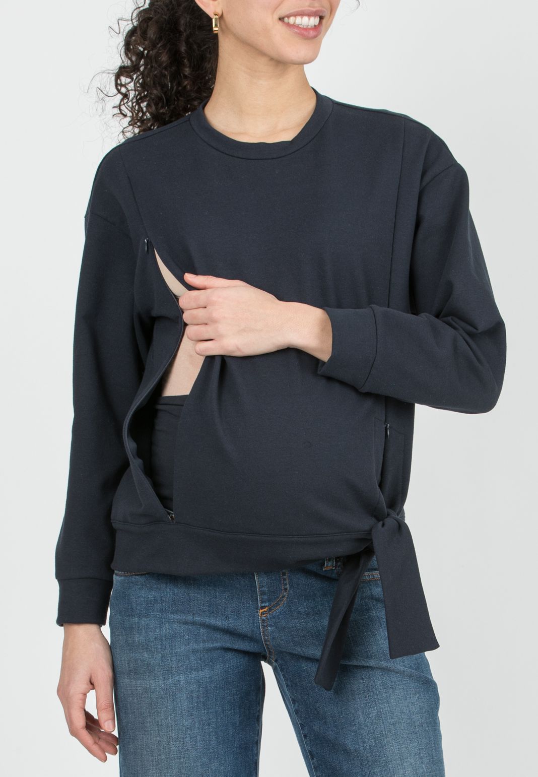 SUSI - Felpa Premaman & Allattamento con Zip Invisibili (Blu Scuro, XS)