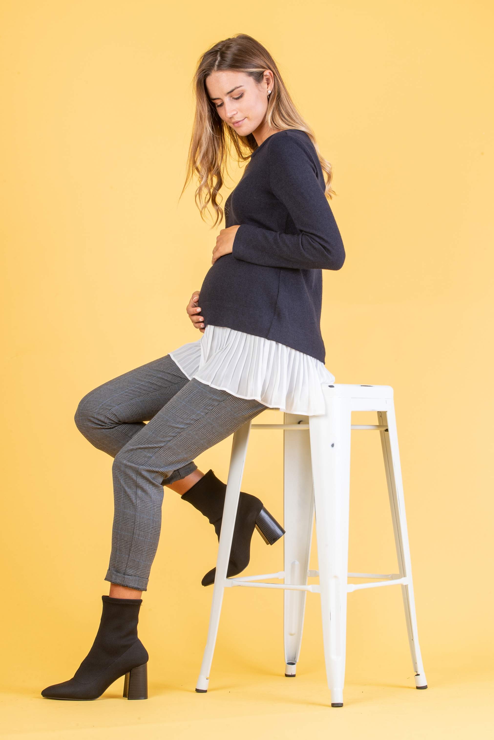 Pantalone Premaman a Quadri (Antracite, XXS)
