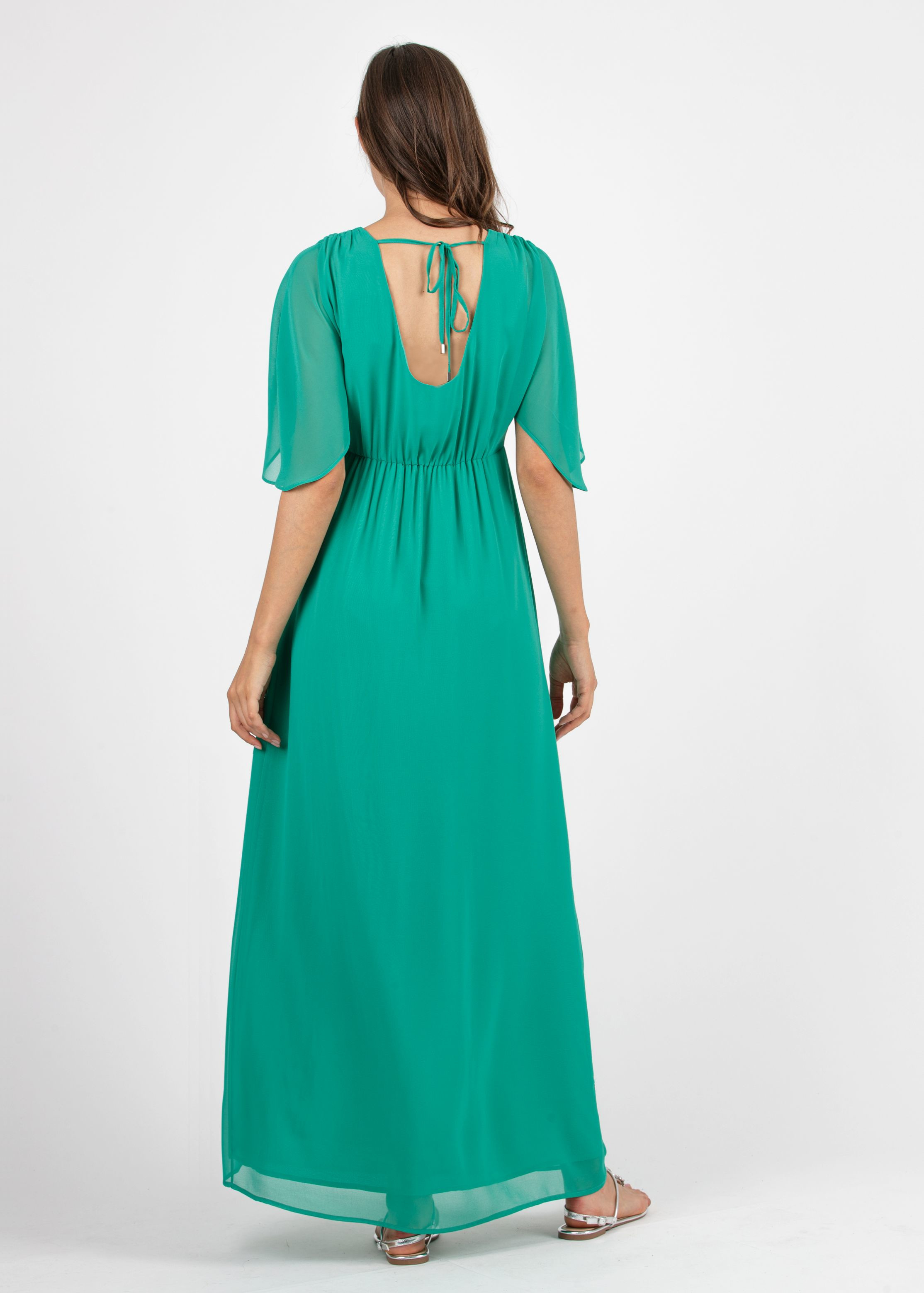 VALENTINA - Abito Lungo Premaman a Kimono con Scollo sul Retro (Verde Salvia, XS)