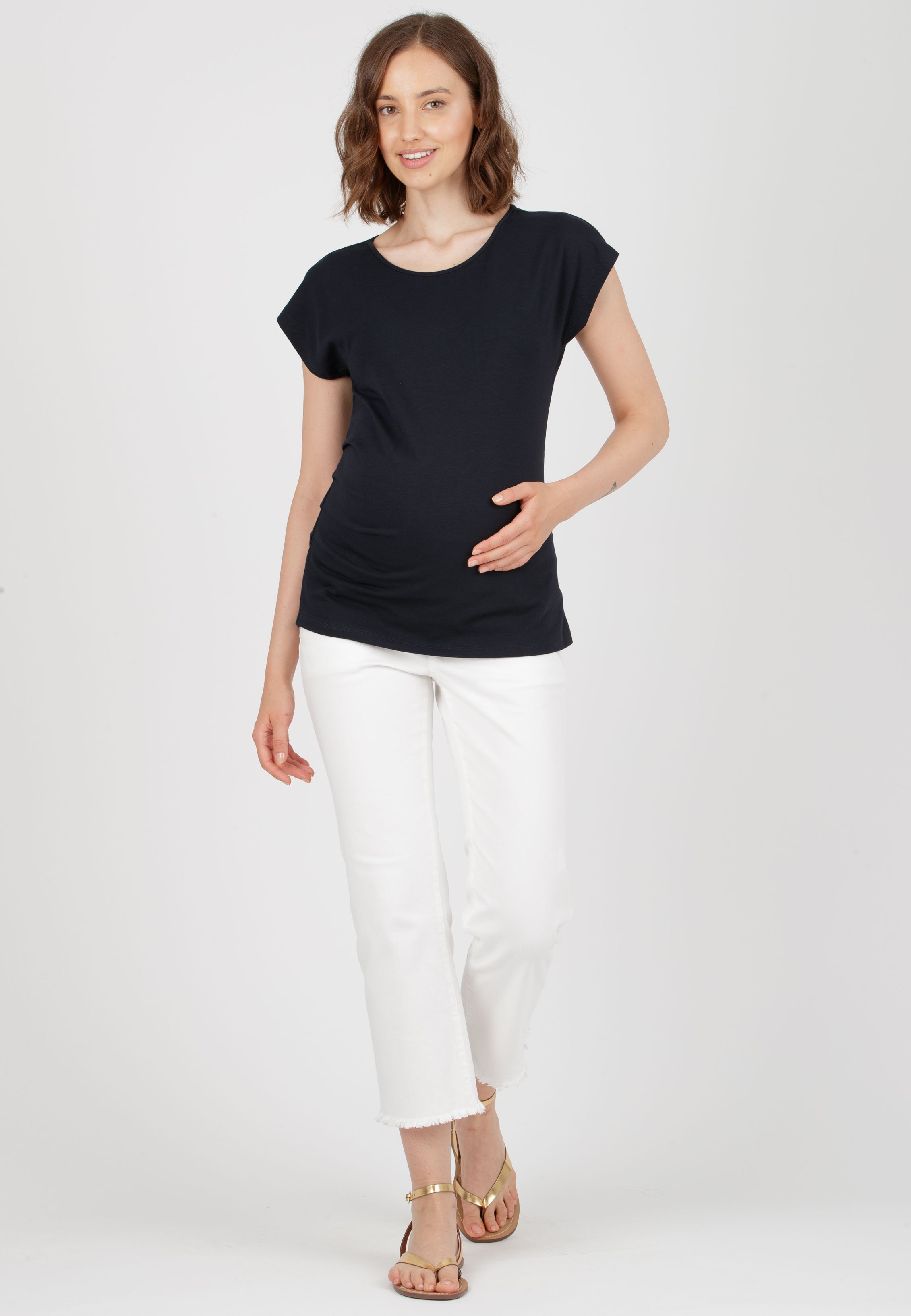 MARZIA - T-Shirt Premaman con Pieghe sul Fianco (Blu, XS)