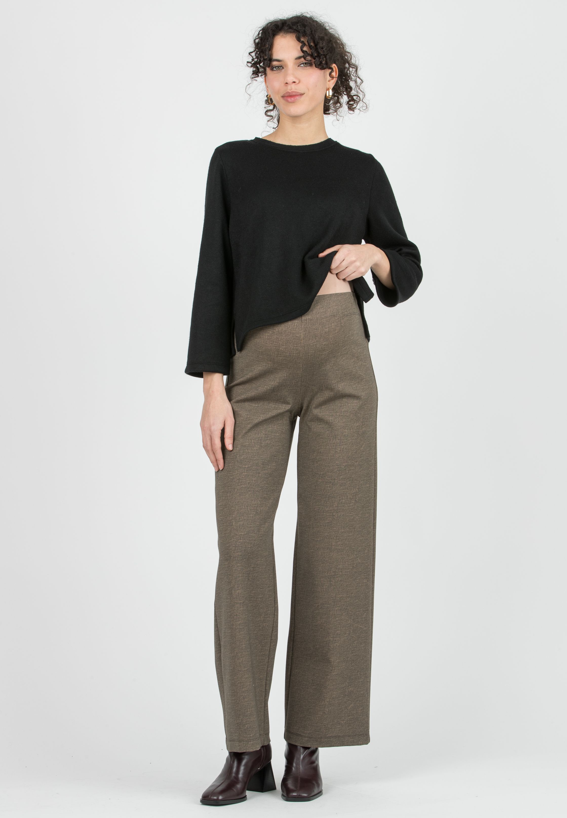KIMBERLY - Pantalone Premaman Palazzo in Punto Milano di Viscosa (Cammello, XS)
