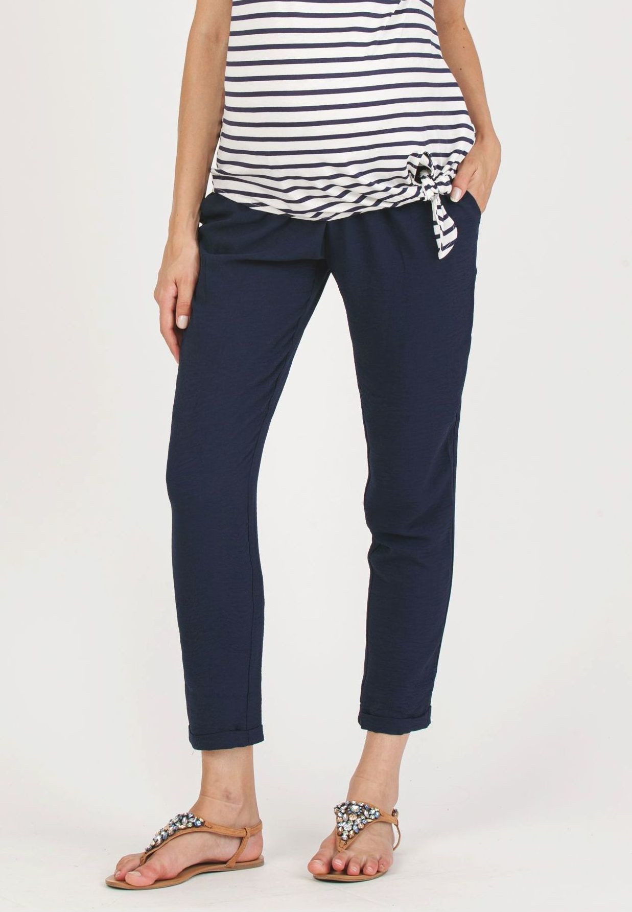 SILVIA F - Pantalone Premaman Jogger in Tela (Blu, XS)