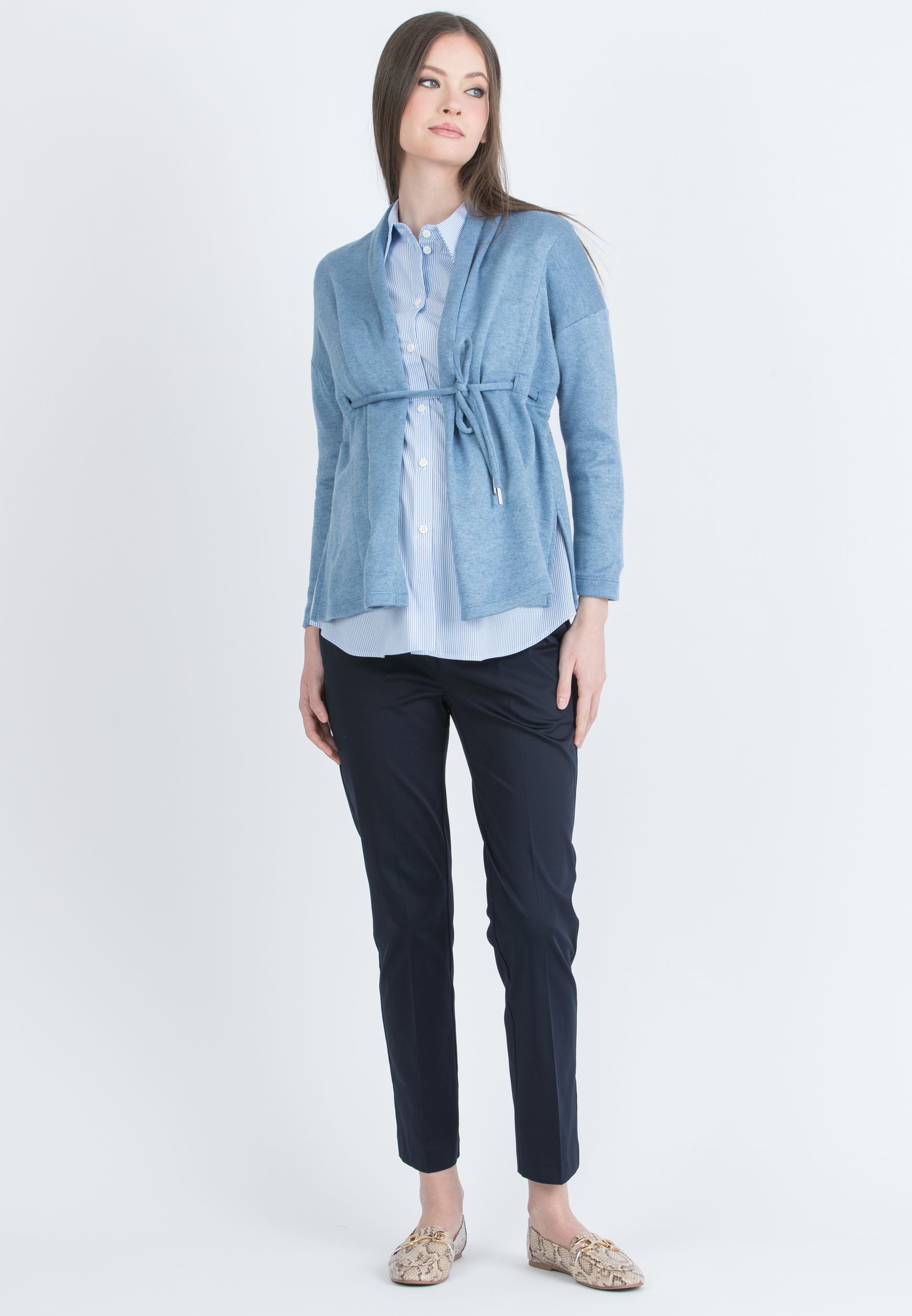 ALMA - Cardigan Premaman in Maglia con Laccio (Denim)