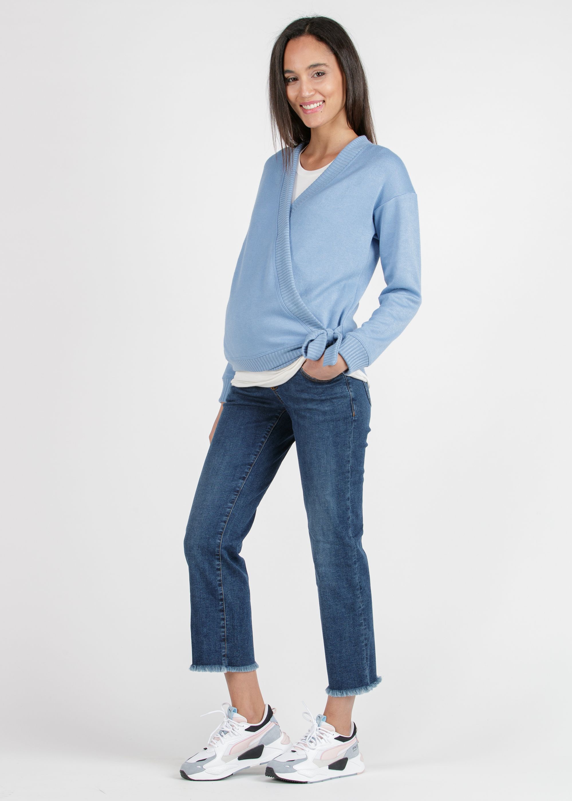 CARMEN - Cardigan Premaman Incrociato in Filato Misto Viscosa (Avio, XXL)