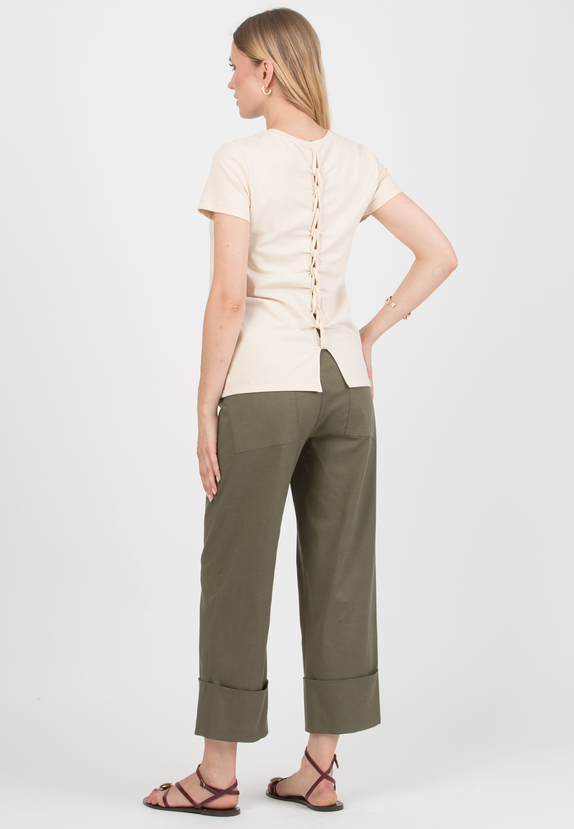 KRISTEN - Maternity Cotton T-Shirt with Braided Back Detail (Naturale)