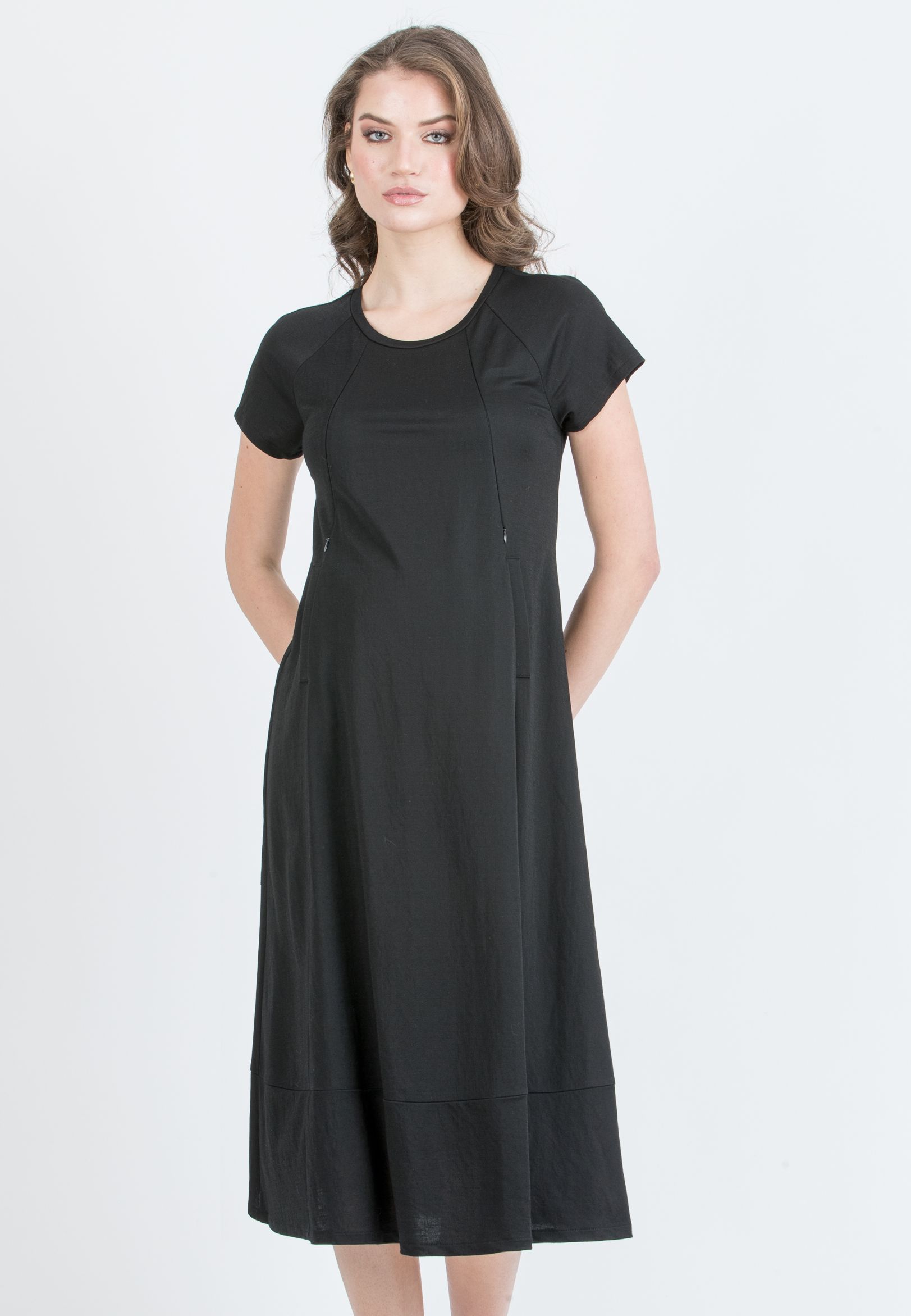 LICIA MIDI - Abito Midi Premaman & Allattamento in Viscosa (Nero, XS)