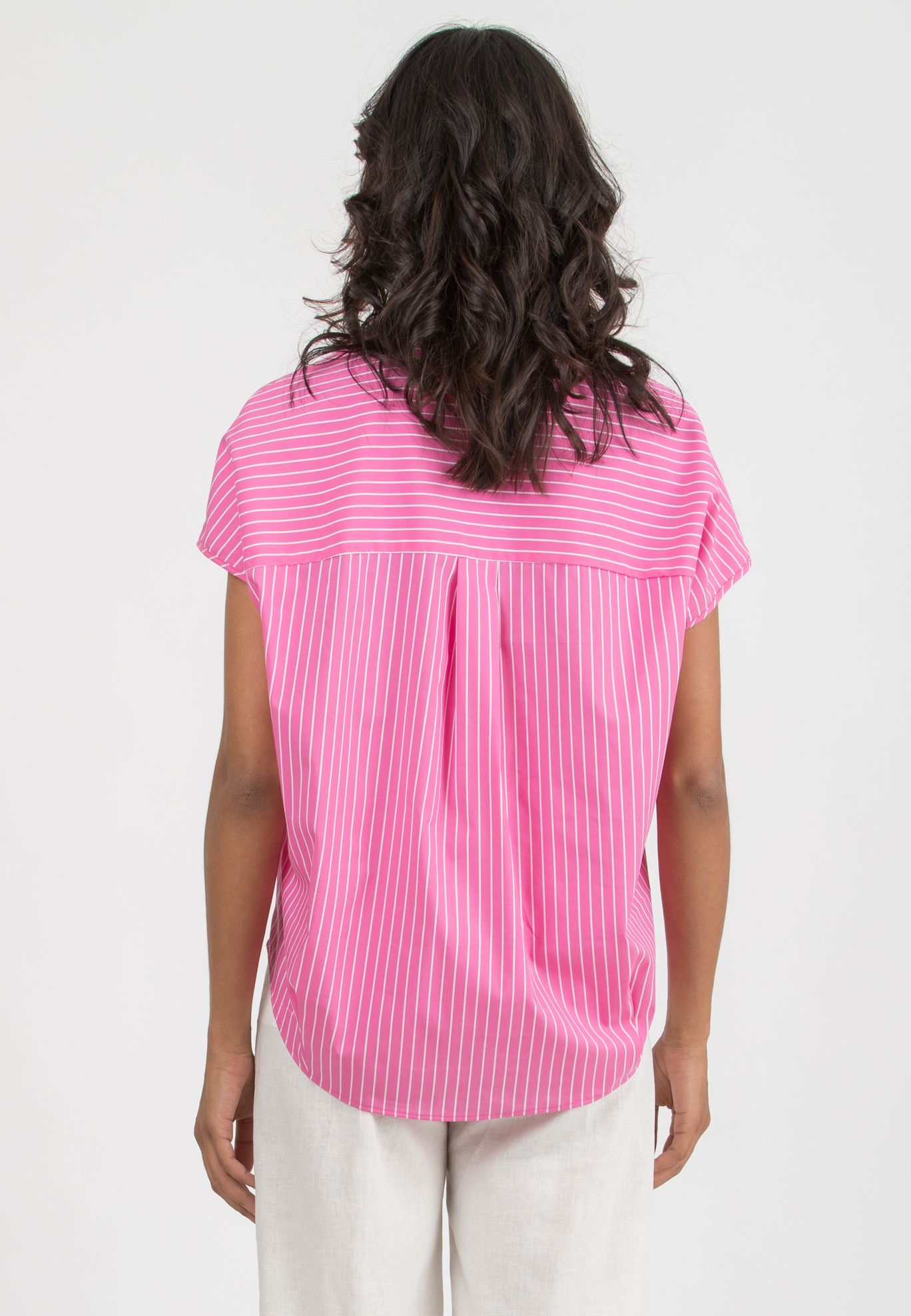 OLIVIA M/M – Oversized Maternity Shirt in Wide-Striped Cotton Poplin (Fuchsia, XXS)
